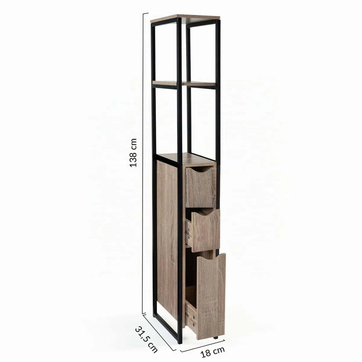IDMarket - Mueble WC 3 puertas DETROIT diseño industrial con estantes