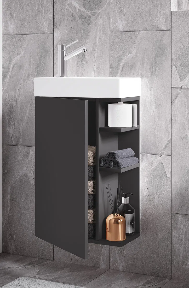 VCM Conjunto de Muebles de baño de 2 Piezas WC de Invitados Lavabo de Invitados Lavabo pequeño Estrecho Lumia Antracita
