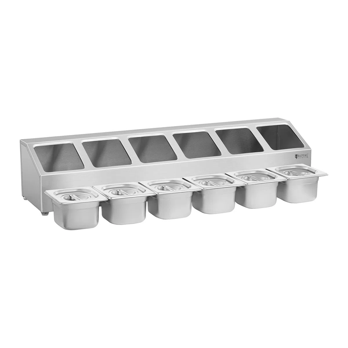 Royal Catering Soporte para Cubetas GN RCPN 6 (Acero inoxidable, incl. 6 GN 1/6 Envases con Tapaderas, Apto para lavavajillas)