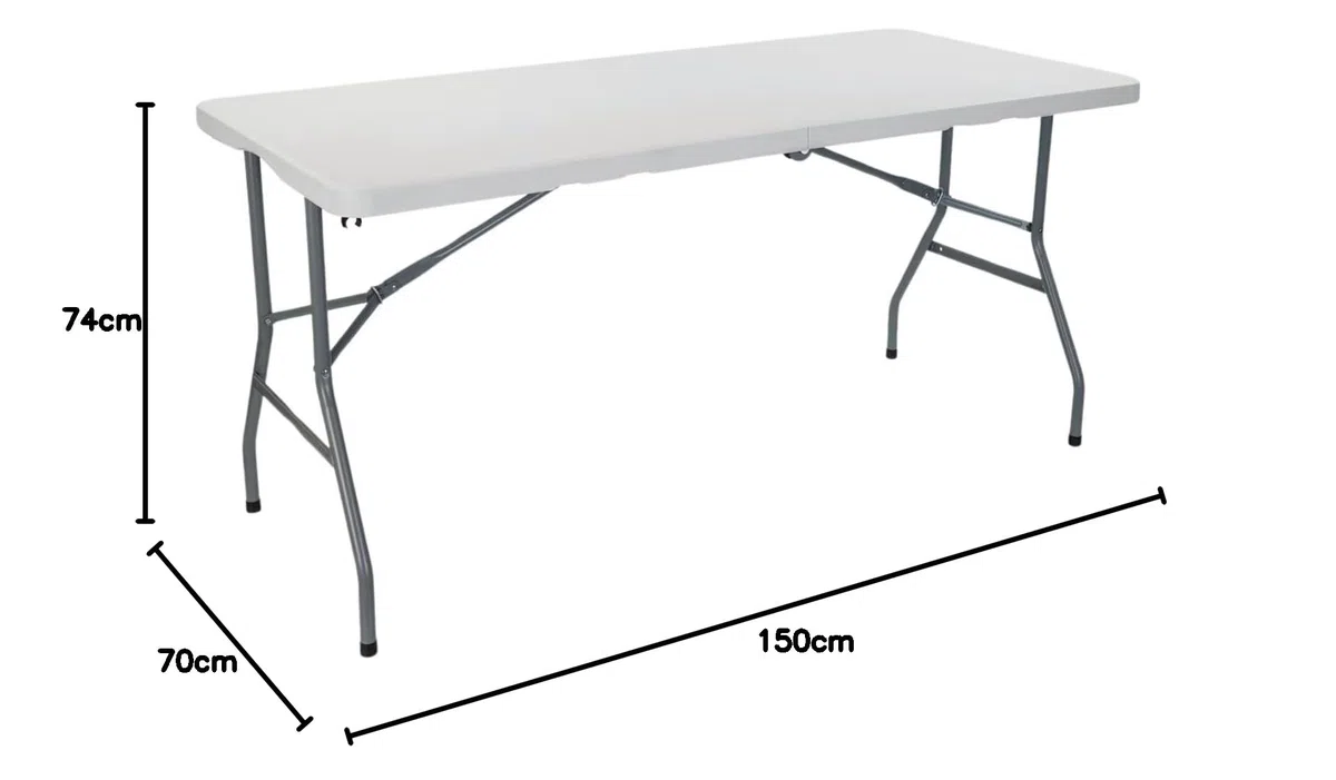 THINIA HOME - Mesa Plegable Rectangular Catering 150cm (Pack 2), Resina/Acero, Interior/Exterior, Jardín y Terraza, Resistente Humedad y Rayos UV, Portátil, 4 Comensales, Dimensiones 150x70x74cm