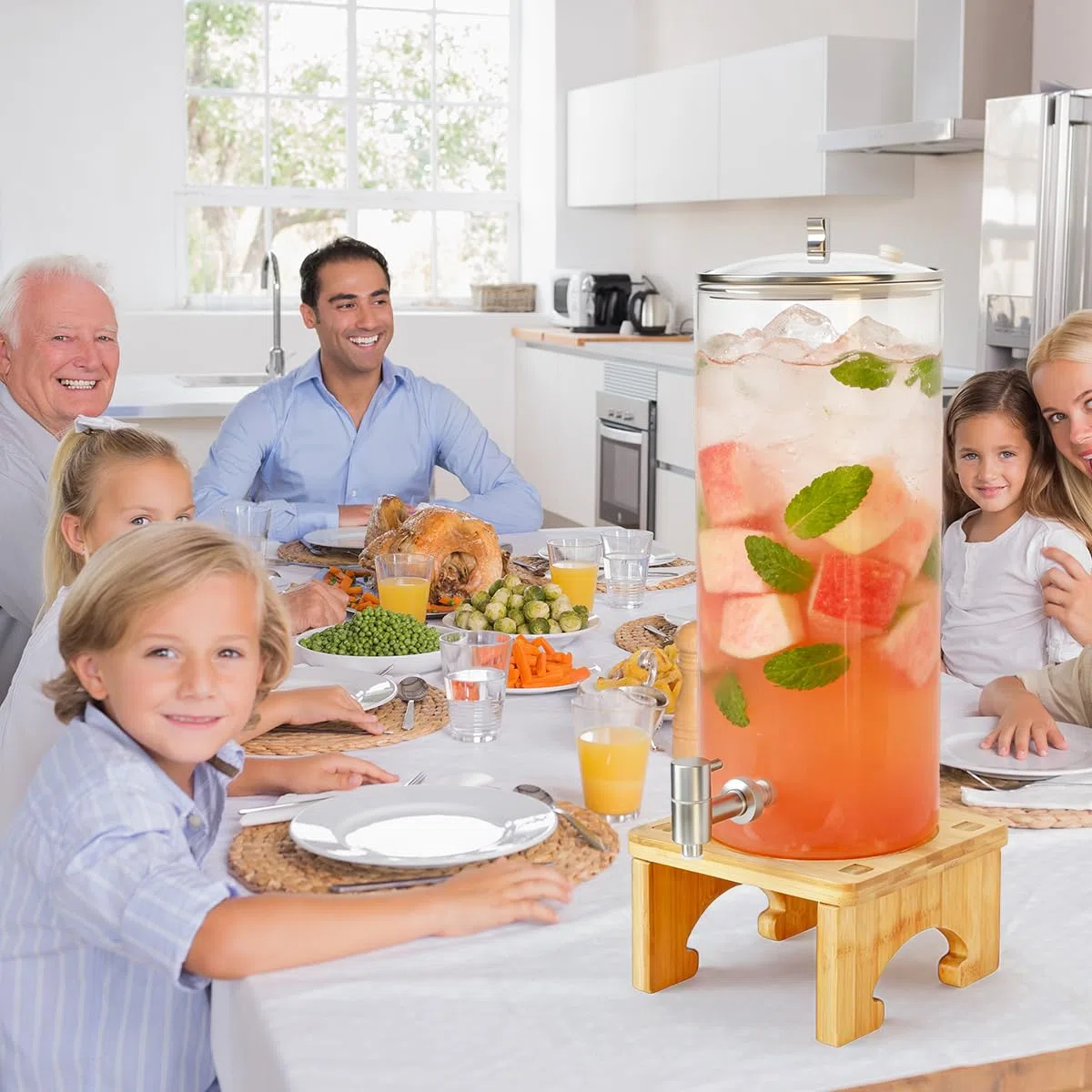 Dispensador de bebidas de 7 L con soporte, dispensador de vidrio con llave de acero inoxidable macizo para jugos helados, agua, bebidas caseras, fiestas, bodas