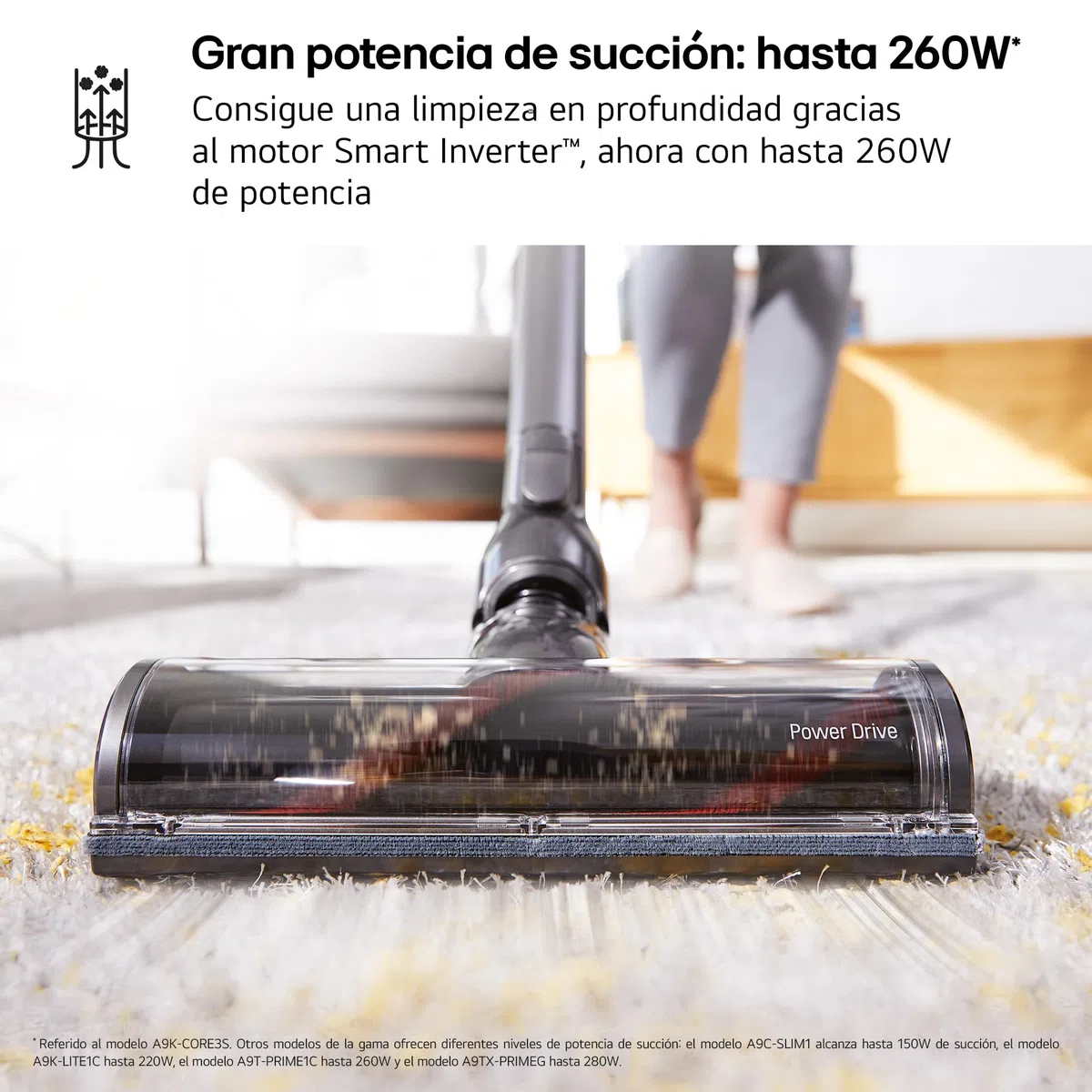 LG A9K-CORE3S - Aspirador Escoba, Kompressor 260W succión, con Doble batería y Sistema de compresión de Polvo, Silver
