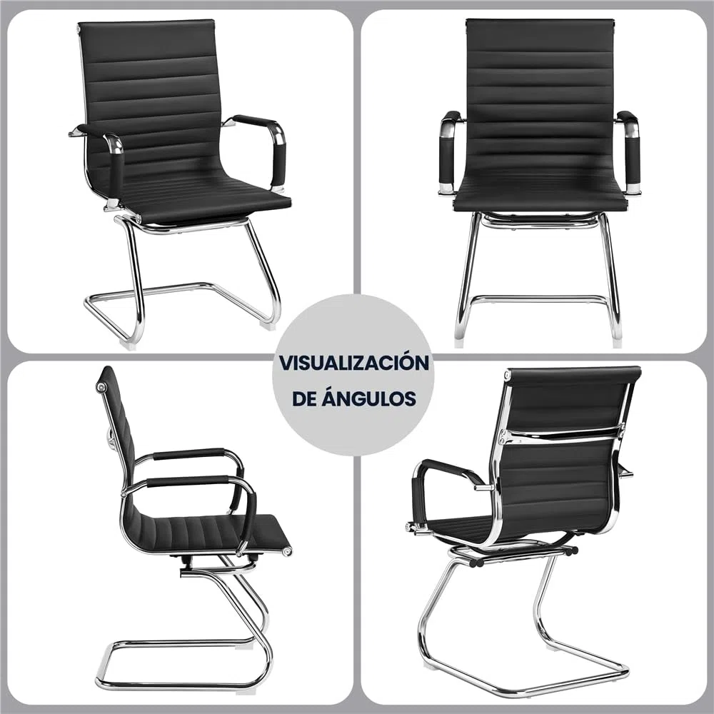 Yaheetech 2 Sillas de Oficina Silla de Recepción Ergonómicas en Negro | Tapizado en Polipiel, Diseño Moderno, Reposabrazos Integrados, Base Metálica, para Oficina, Sala de Espera y Reuniones