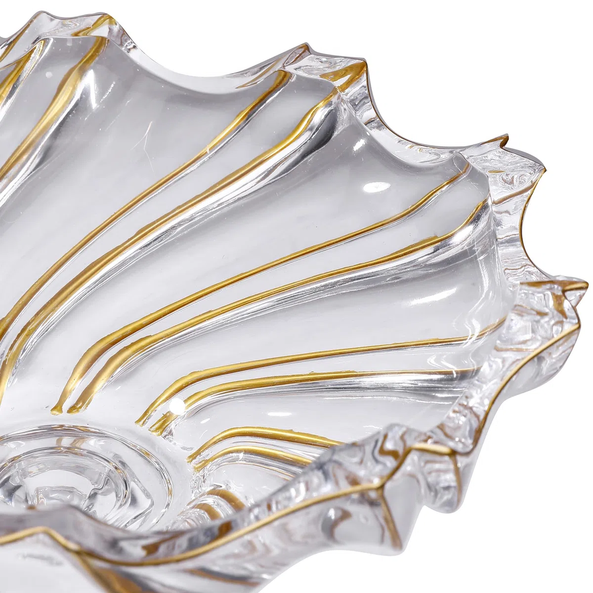 Cuenco decorativo grande pintado a mano con forma de torbellino dorado de 32 cm de diámetro, cuenco de vidrio con patas para encimera de cocina y centro de mesa de comedor.