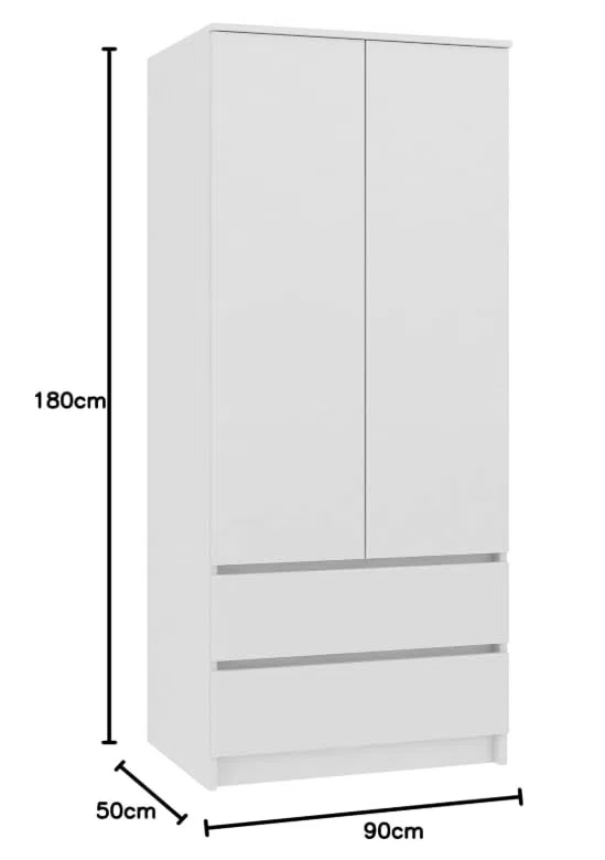 BDW Armario con espejo, 90 x 180 x 50 cm, 2 cajones, 4 estantes, ideal para un dormitorio, pasillo, habitación infantil u oficina, perchero, perchero (blanco)