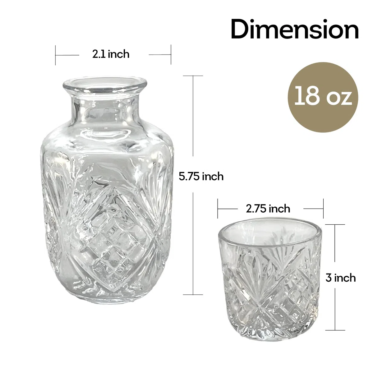 Jarra de agua para mesita de noche con taza de cristal, jarra transparente y vasos de cristal, perfecta para mesita de noche o dormitorio de invitados