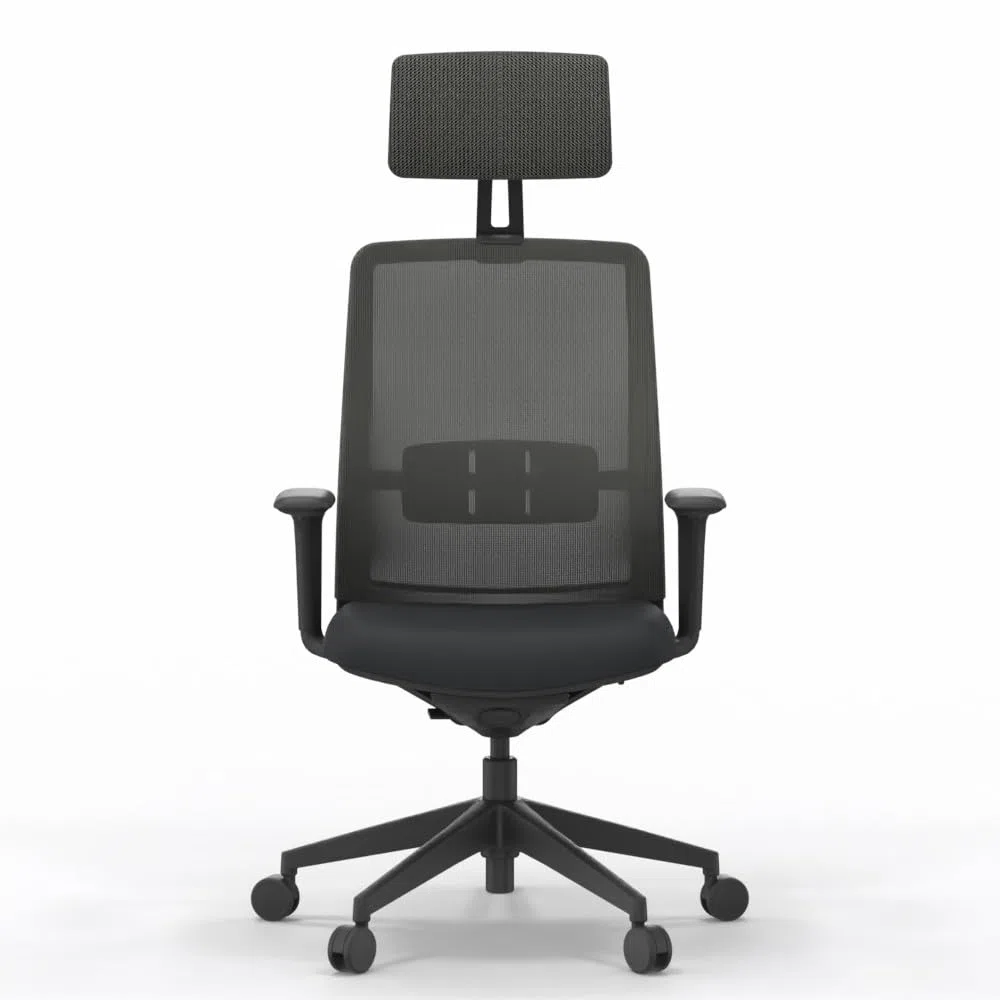 Silla Profesional de Oficina Actiu A+S Work Carbon Black, Silla de Escritorio con Respaldo en Malla, Asiento, Brazos, Lumbar, Cabezal Regulables a Medida +120kg (con Cabezal)