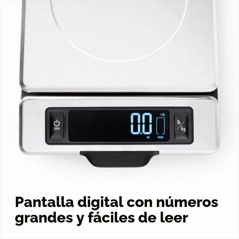 OXO Good Grips Balanza de Cocina de Acero Inoxidable de 5 kg: Pantalla Extraíble para Visualización sin Sombras + Números Digitales Fáciles de Leer + Diseño Compacto