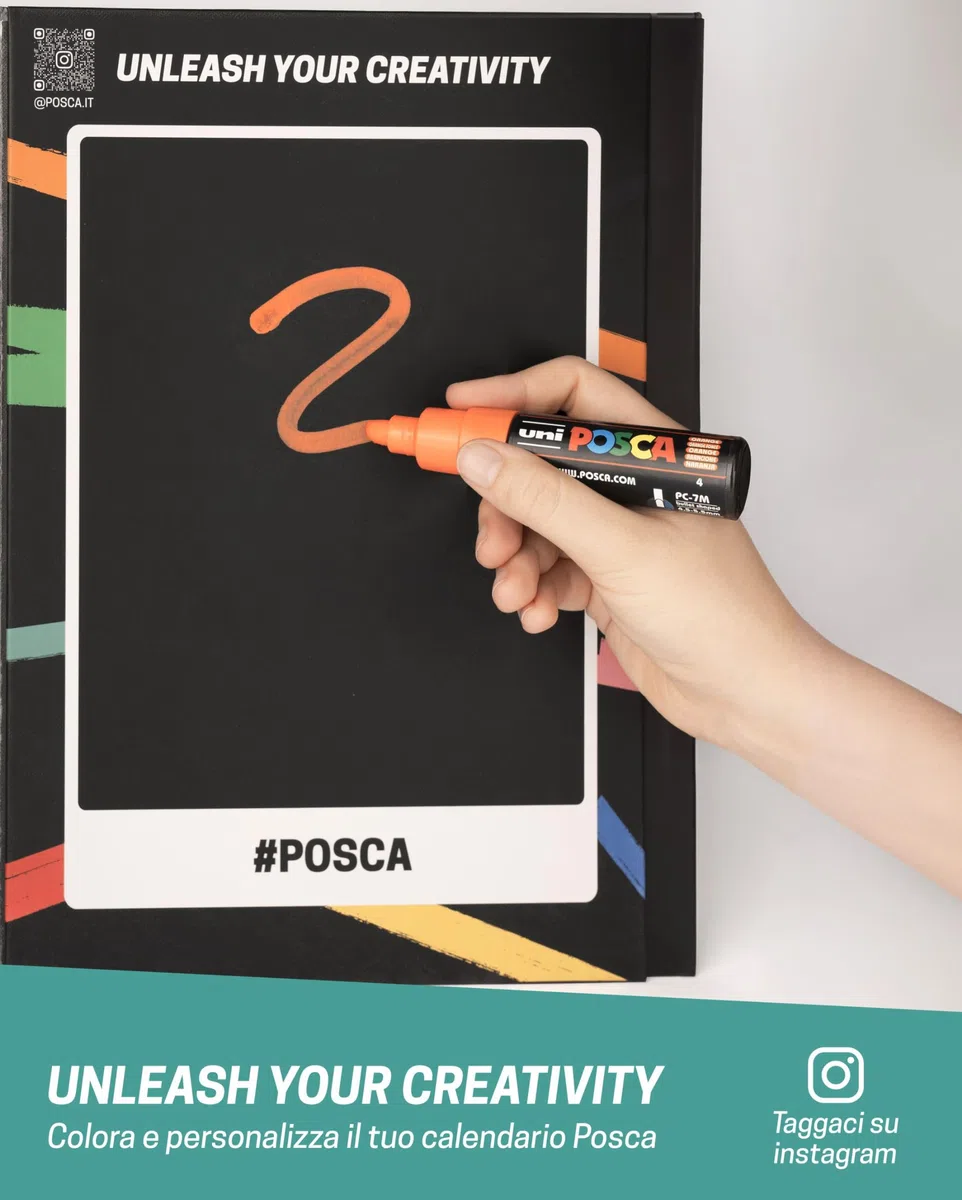 POSCA - Calendario de Adviento 2025 con 24 productos de papelería, papelería escolar, trabajos creativos - Ideas de regalo con cosas para la escuela, rotuladores de punta gruesa y fina, ceras de cera