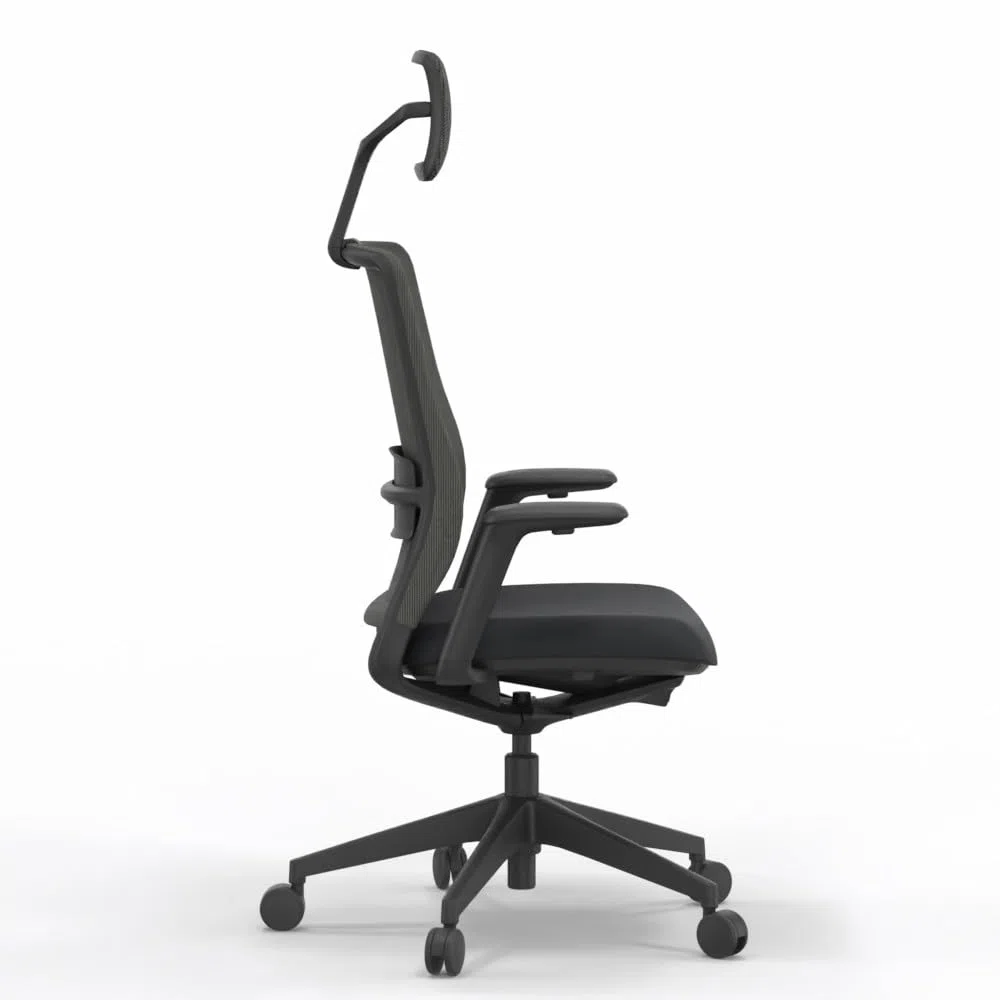 Silla Profesional de Oficina Actiu A+S Work Carbon Black, Silla de Escritorio con Respaldo en Malla, Asiento, Brazos, Lumbar, Cabezal Regulables a Medida +120kg (con Cabezal)