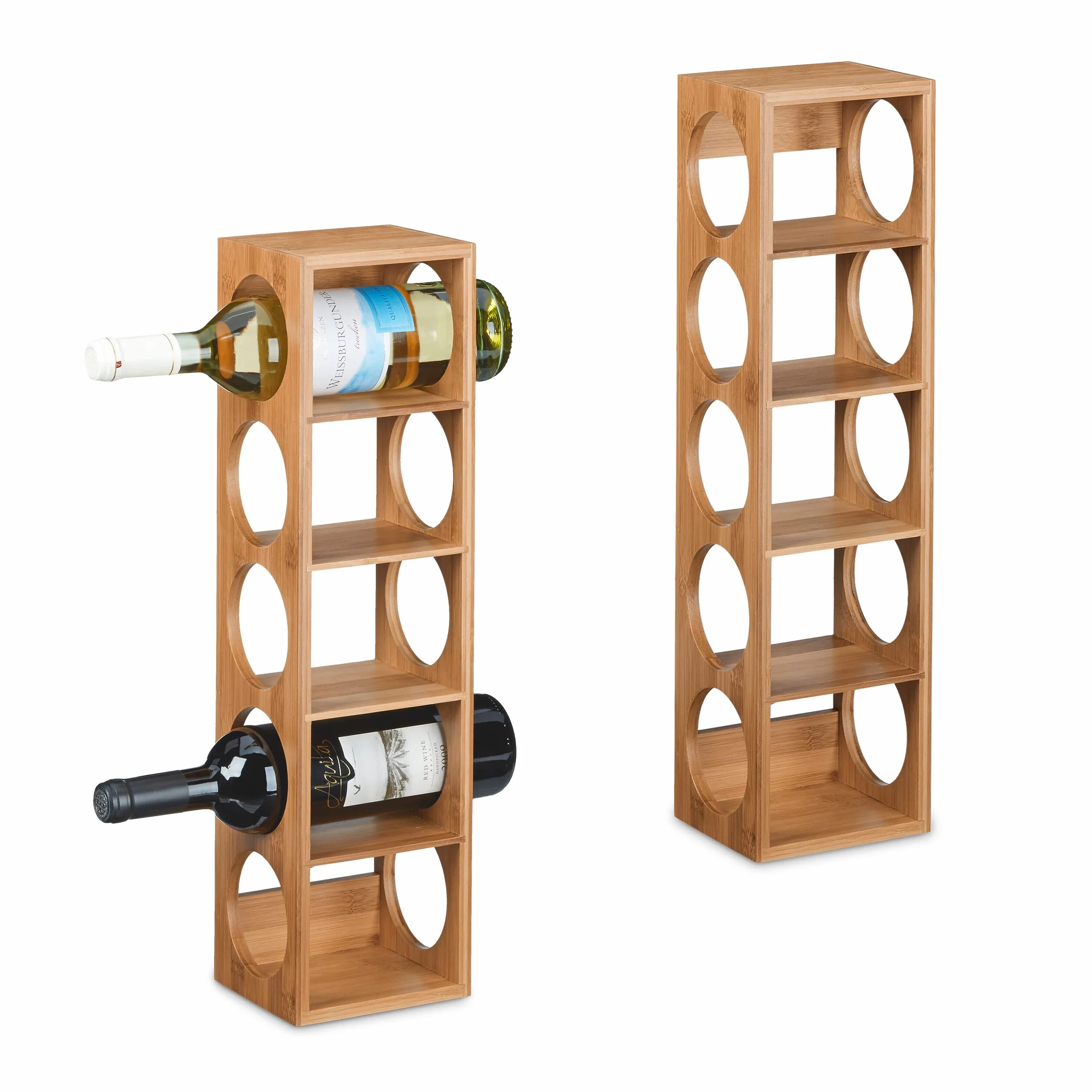 Relaxdays Botellero Vino Bambú, Pack de 2, Estantería 5 Botellas, 53 x 14 x 12 cm, Vertical,de Pie, para Cocina, Natural