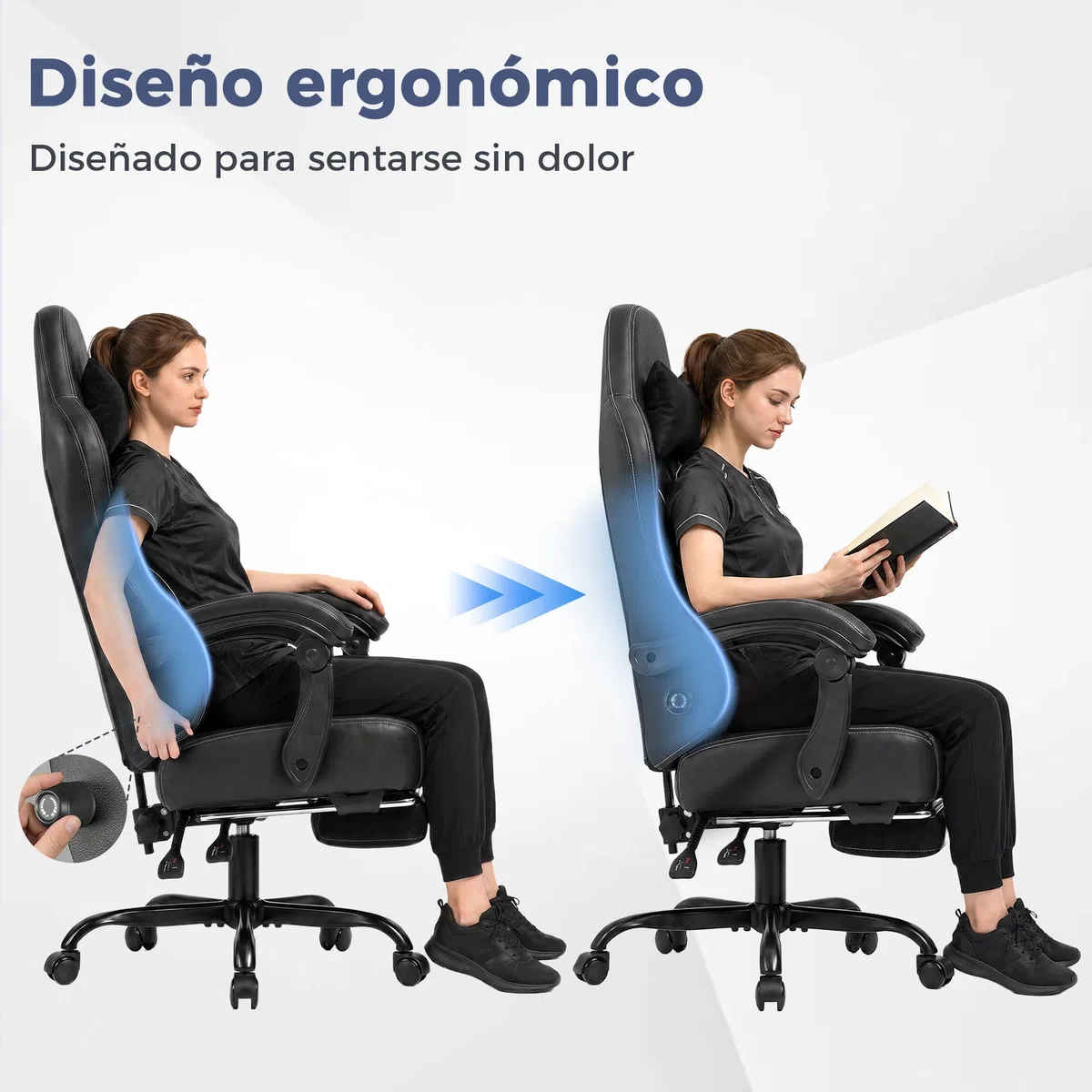 TRIUMPHKEY Silla Gamer Ergonómica, Silla de Oficina con Reposapiés, Inclinable, Soporte Lumbar, Cojín de Muelles, Reposabrazos Sincronizados, Capacidad de Carga 200kg, Negro Obsidiana