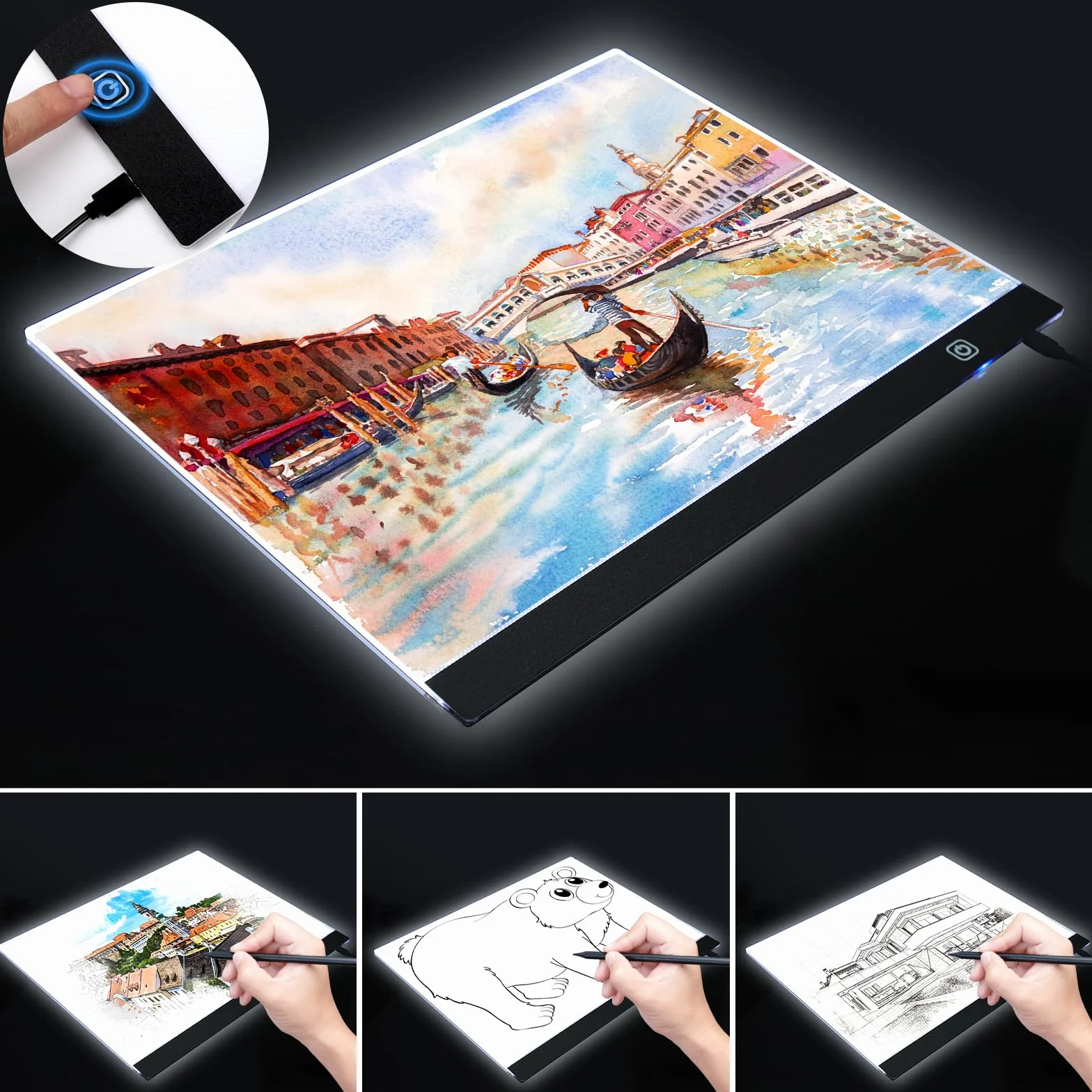 Coolzon Almohadilla de luz A3 para dibujar y pintura de diamantes, con 3 brillos ajustables y interruptor táctil