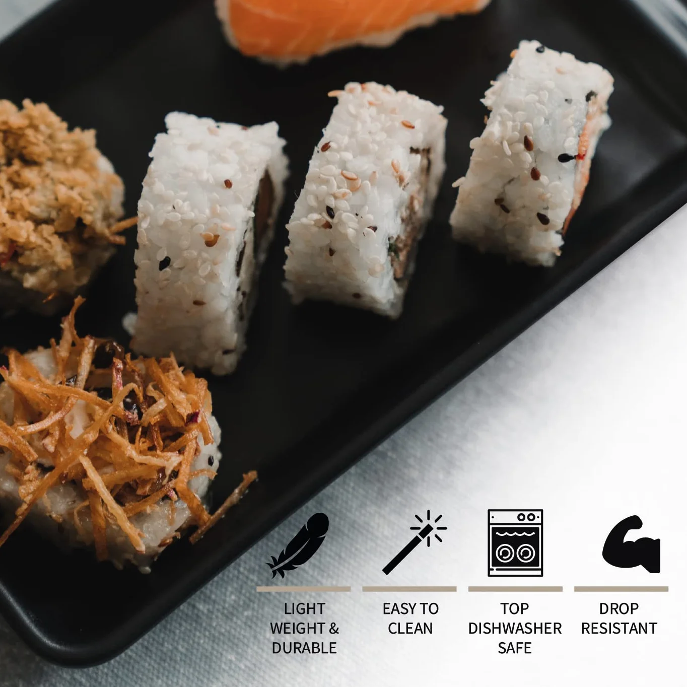 Vajilla Sushi Japonés (8 Piezas) – 2 Platos Individuales (19 X 14 Cm), 2 Tazones Para Salsa, 2 Pares De Palillos, 2 Soportes Para Palillos. En Melamina. Negro