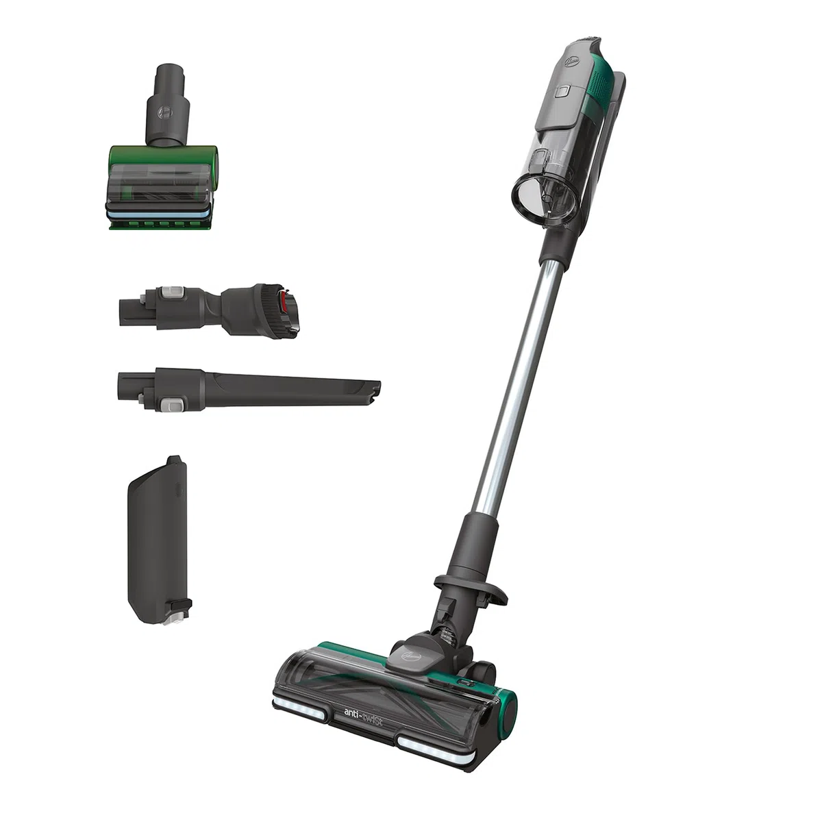Hoover HF9 Especial Mascotas HF920P, Aspiradora Escoba sin Cable, sin Bolsa, 3 en 1, Escoba, de Mano y Vertical, Cepillo Antienredos, Autonomía 60 min, Color Gris/Verde