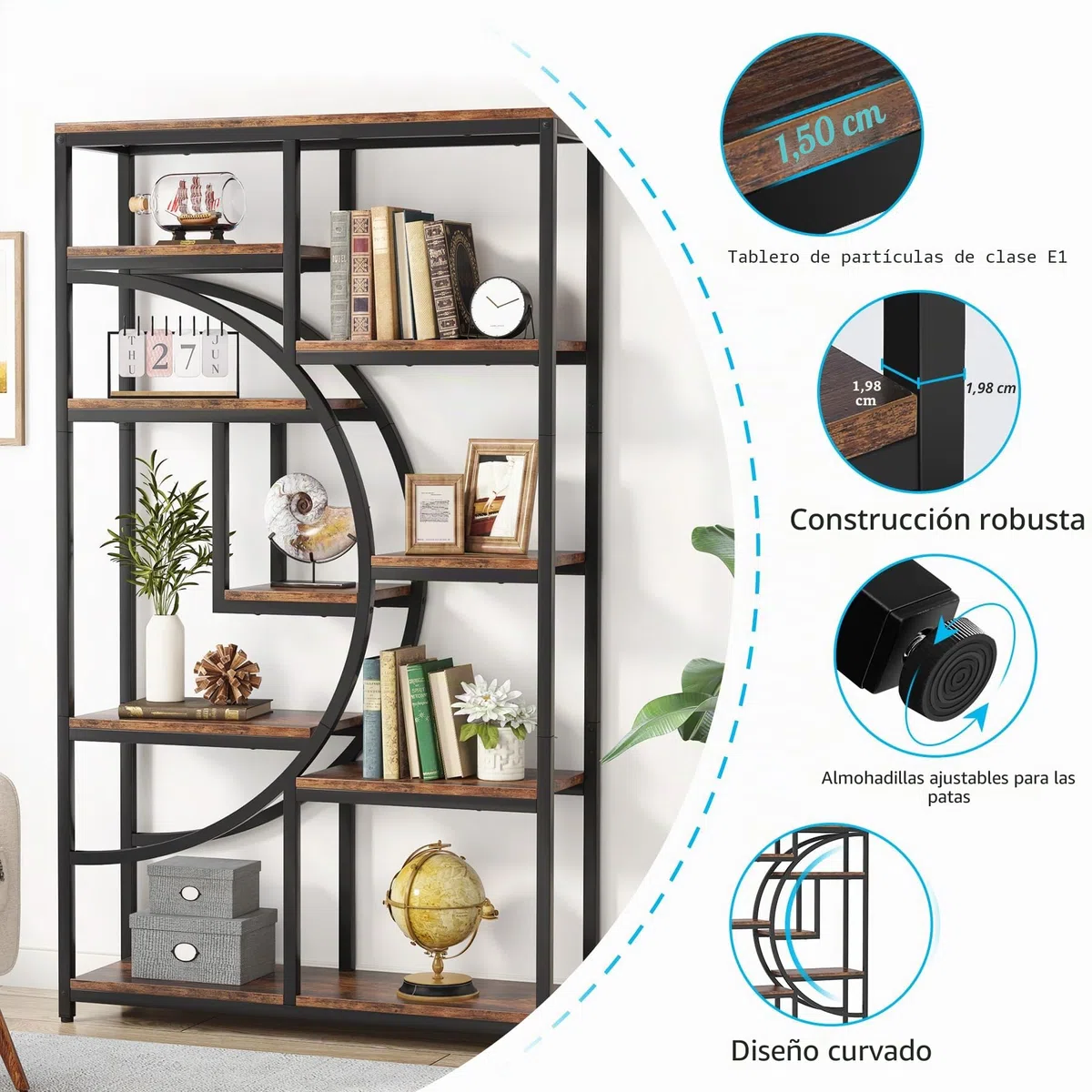 Tribesigns Librería Industrial Etagere de 5 Niveles, estantes Altos Independientes, Organizador de Almacenamiento con 9 estantes de Almacenamiento Abiertos para Sala de Estar, Oficina (Paquete de 2)