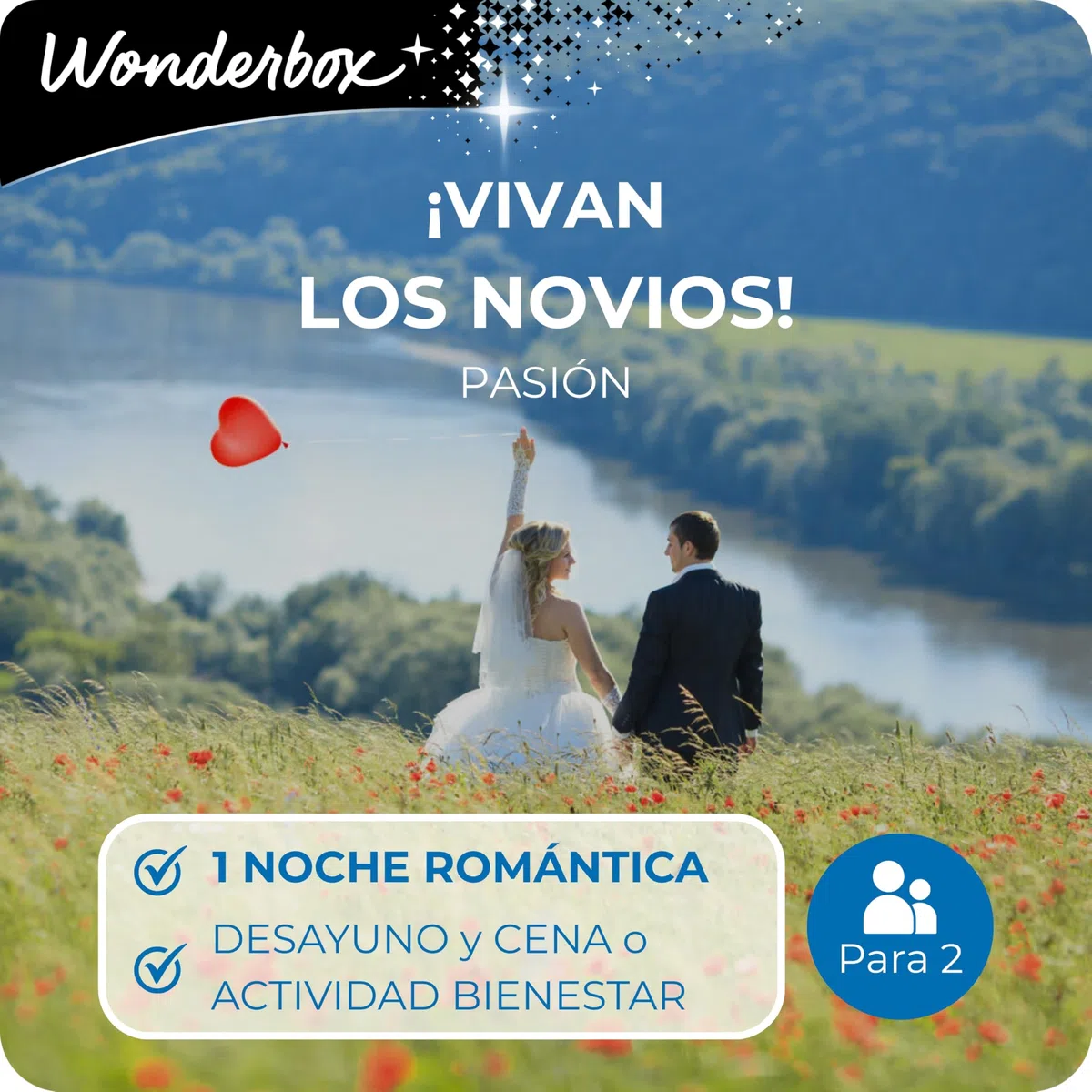 WONDERBOX - Caja regalo - Vivan Los Novios Pasion | 1 con desayuno y cena o bienestar - Más de 700 estancias - Hoteles de 4*, estancias con cena gastronómica, balnearios