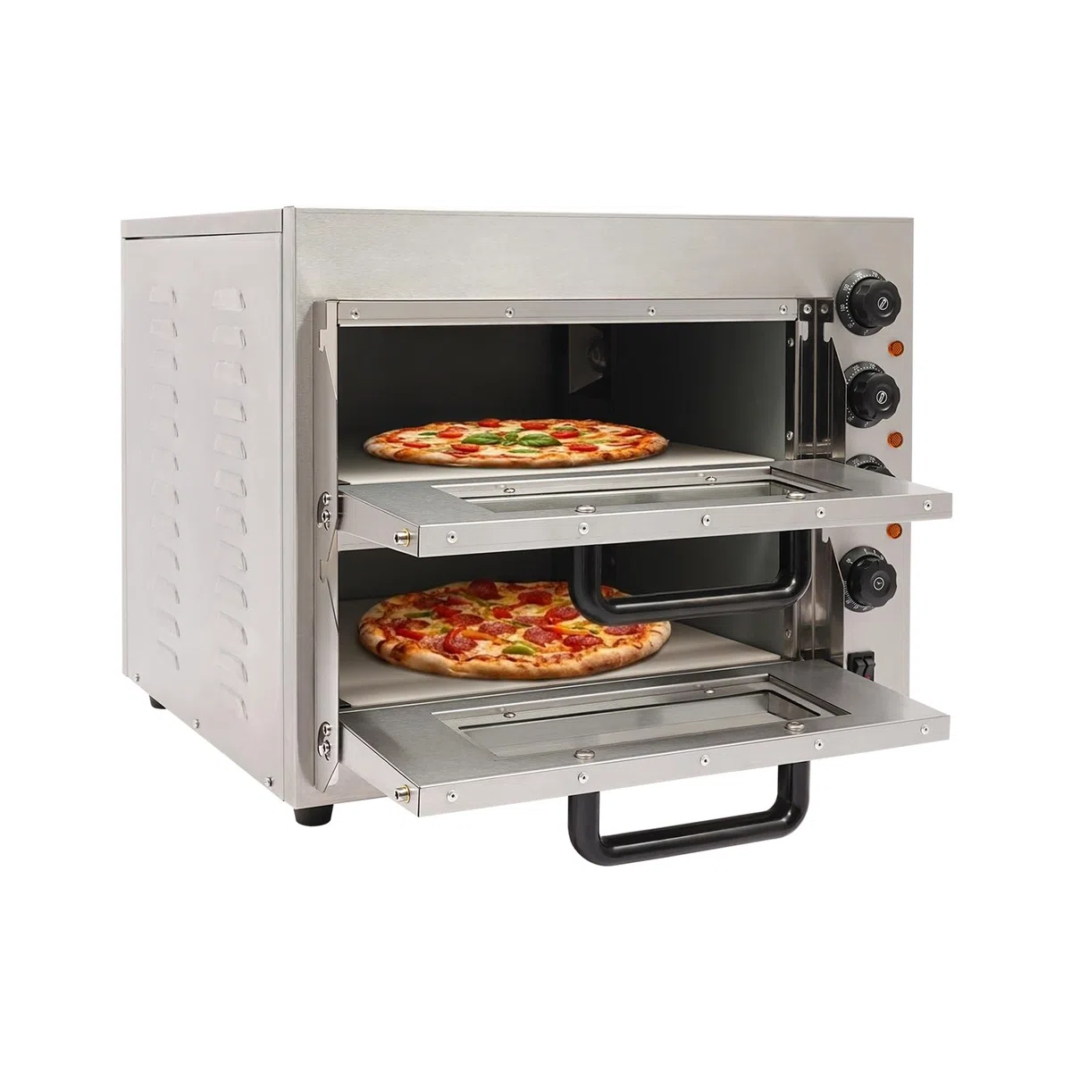 Horno de pizza de 3000 W, horno profesional de doble cámara, horno de pizza de acero inoxidable, horno de pizza eléctrico para la encimera, cocinas domésticas, restaurantes, pizzerías