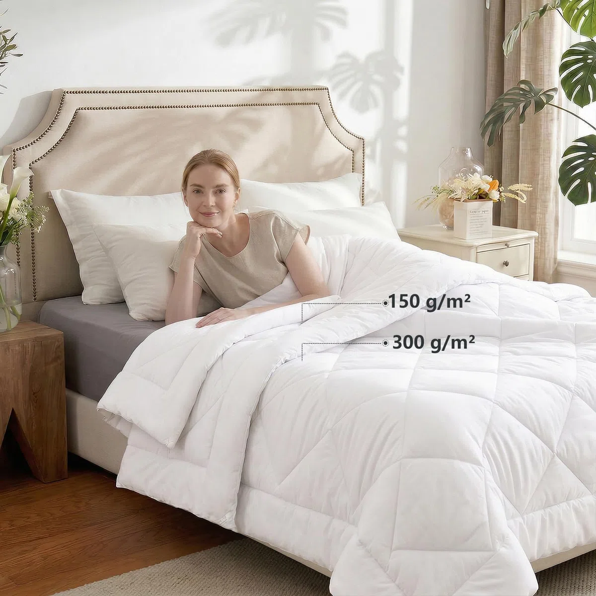 WAVVE Edredón Relleno Nórdico 220x240 cm para Cama 135 150, Juego de 2 Piezas Verano 150gr/m² + 4 Estaciones 300gr/m² = Invierno 450gr/m² Fibra, Blanco