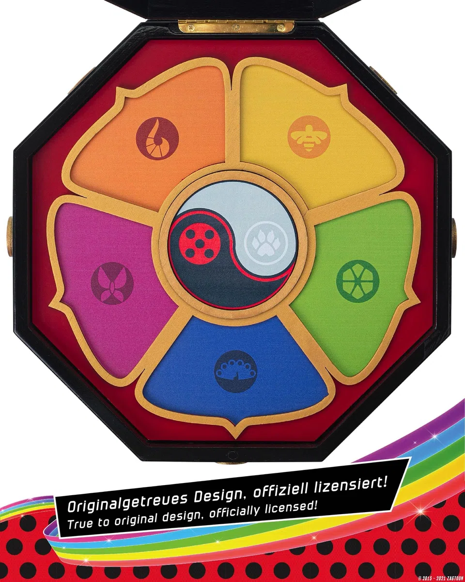 corimori Miraculous Ladybug Cofre de madera con licencia oficial, caja milagrosa del Maestro Fu de 26 cm