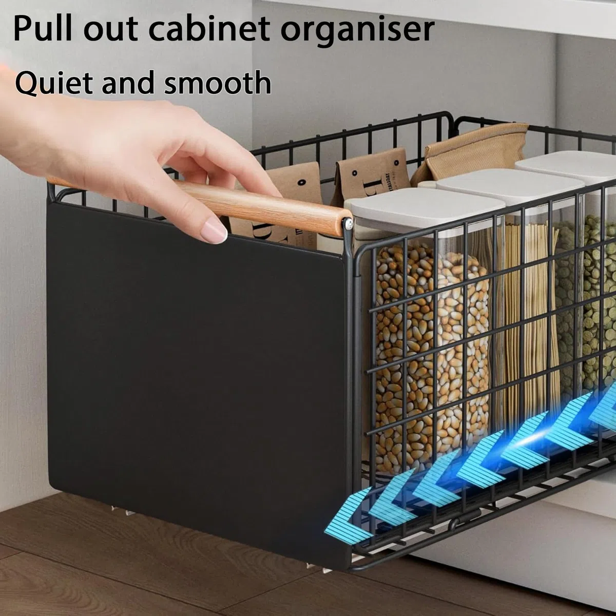 2 Piezas cajones extraibles para cocina, cajon extraible mueble más profundo con rieles para cajones y manija de madera, cajón extraíble de metal para gabinetes de cocina - 40 L x 24 W x 19,5 H CM