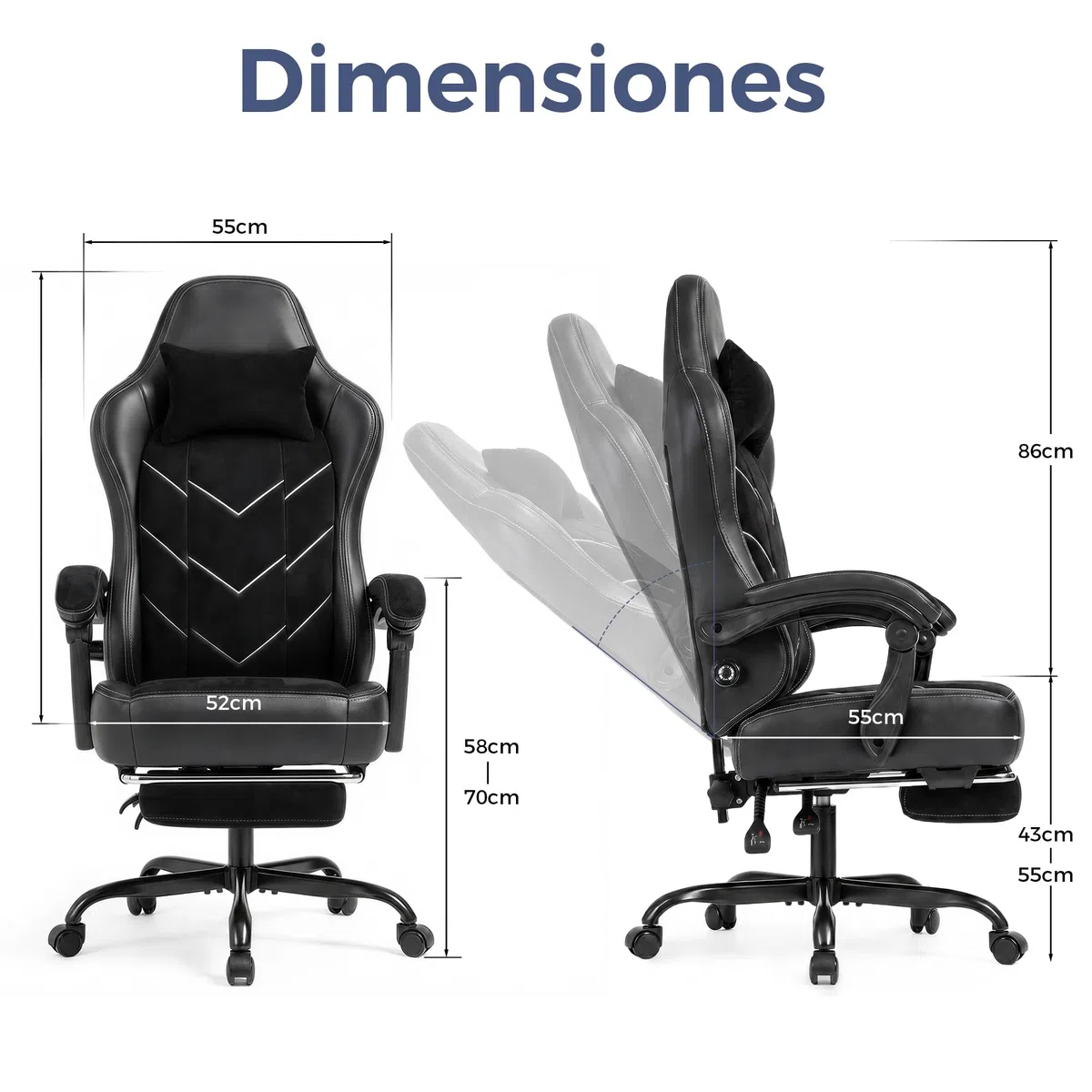 TRIUMPHKEY Silla Gamer Ergonómica, Silla de Oficina con Reposapiés, Inclinable, Soporte Lumbar, Cojín de Muelles, Reposabrazos Sincronizados, Capacidad de Carga 200kg, Negro Obsidiana