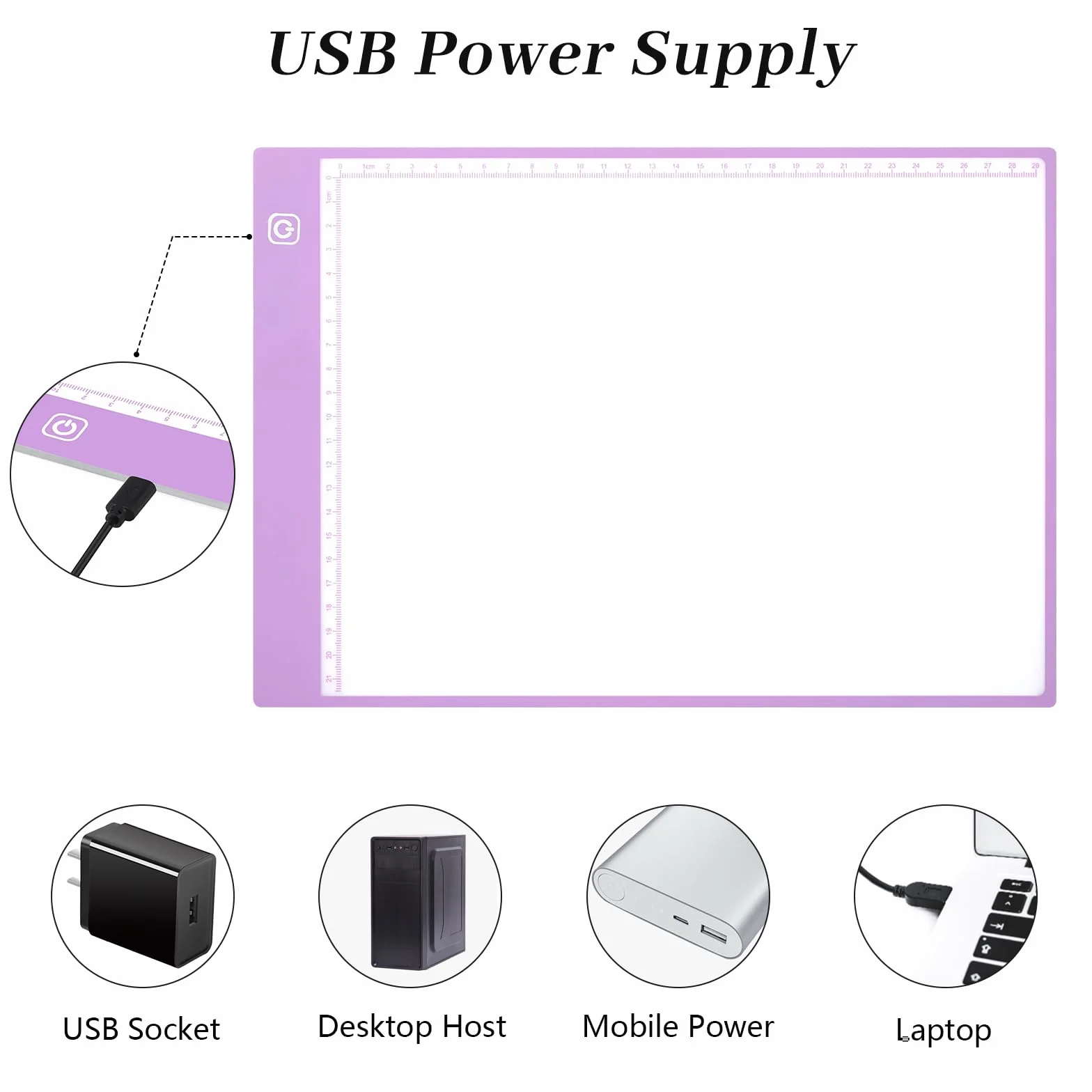 Damcyer Mesa de Luz Dibujo A4,Tableta de Luz Dibujo A4 LED,Light Pad de Ultrafino con Brillo Ajustable,Tablero de Luz con Cable USB,Mesa de Dibujo para X-Ray,Artistas,Pintura de Diamantes,Púrpura