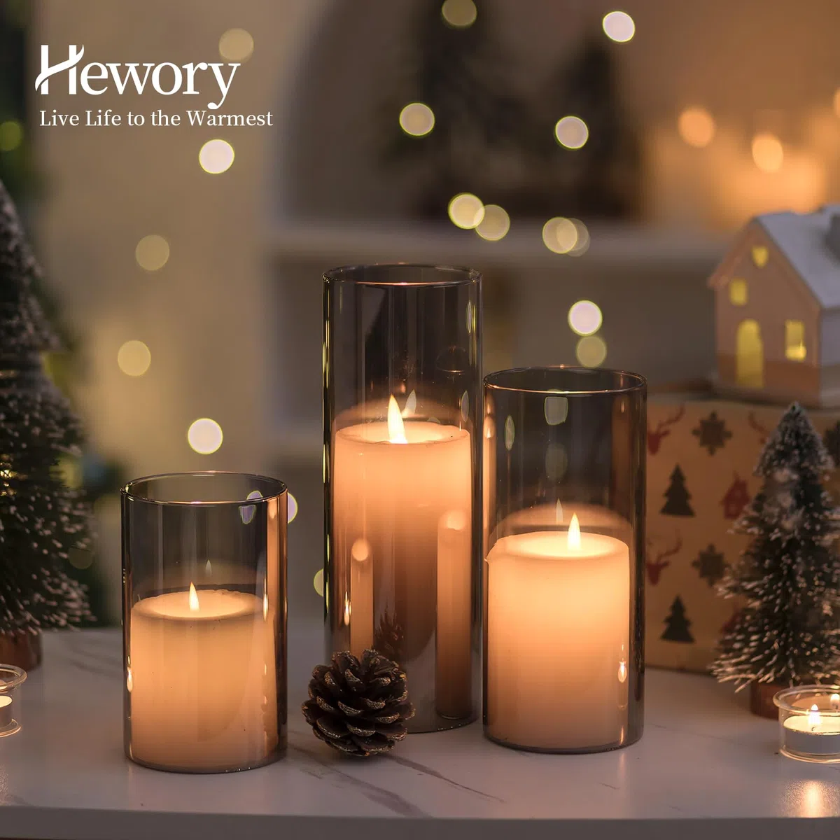Hewory Portavelas Huracán de Vidrio para Decoración: 6pcs Cilindros de Vidrio Transparentes para Flores - Portavelas de Pilar 14/19/24cm