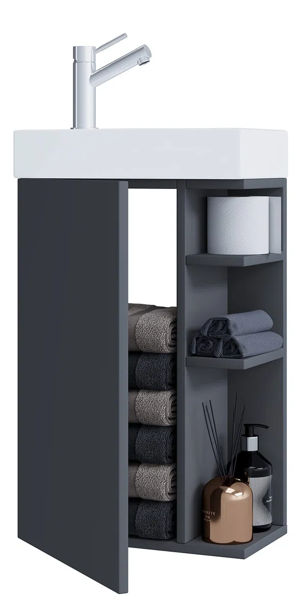 VCM Conjunto de Muebles de baño de 2 Piezas WC de Invitados Lavabo de Invitados Lavabo pequeño Estrecho Lumia Antracita