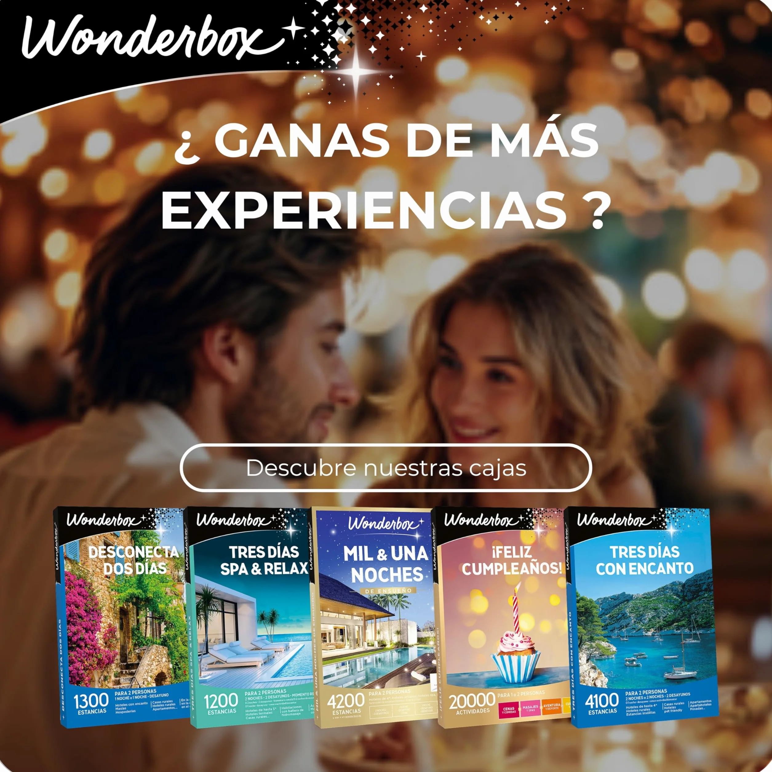WONDERBOX - Caja regalo - Vivan Los Novios Pasion | 1 con desayuno y cena o bienestar - Más de 700 estancias - Hoteles de 4*, estancias con cena gastronómica, balnearios