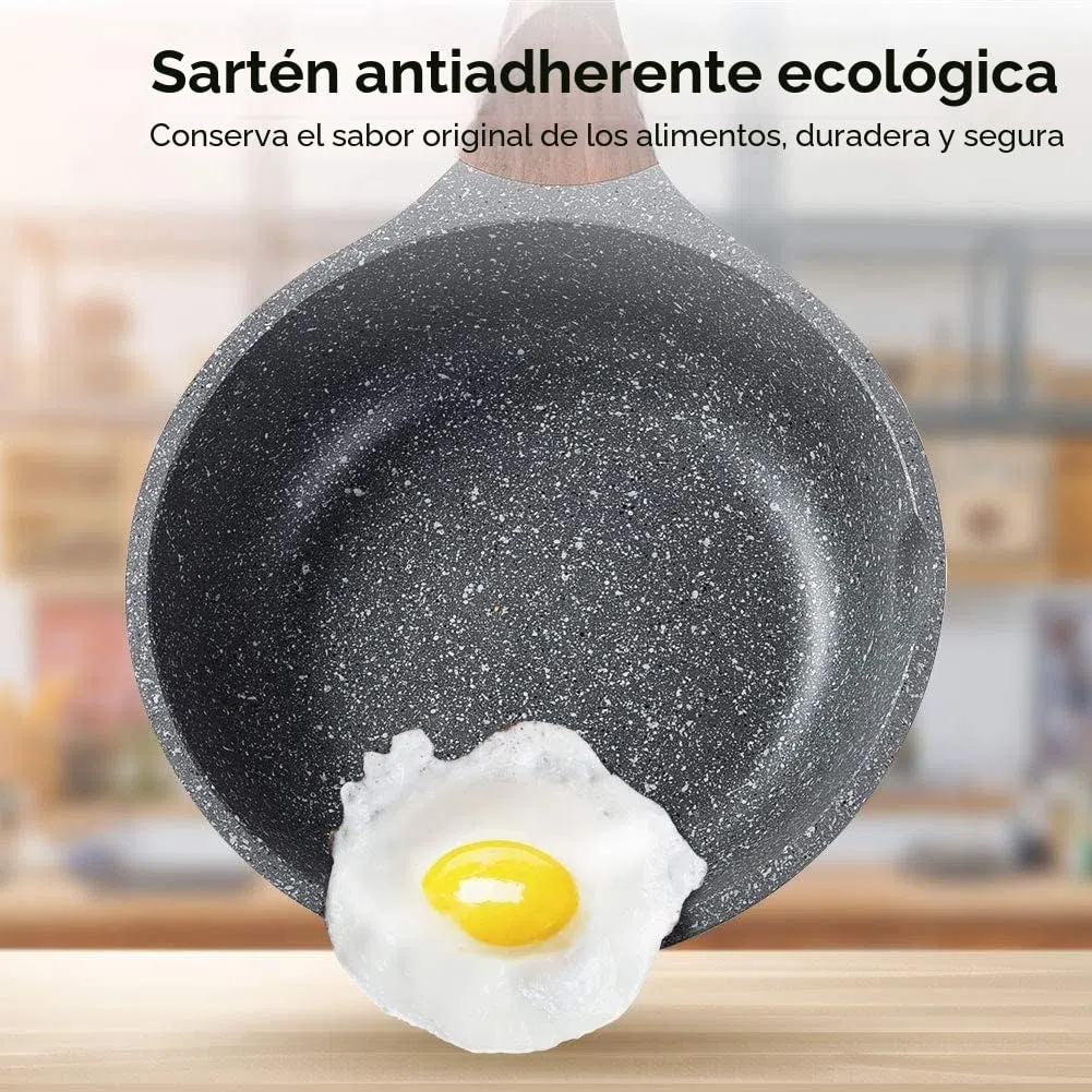 RIOVARM Antiadherente Juego de sartenes Inducción Juego de sartenes con mango resistente al calor Granito Sartén para tortillas sin PFOA Mármol Batería de cocina para varias estufas 20cm 24cm 28cm