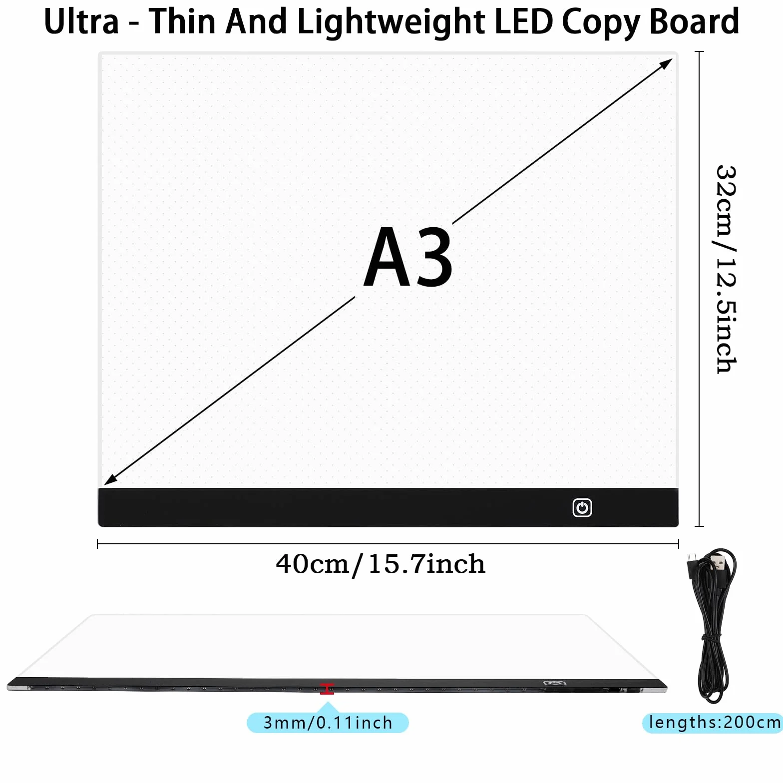Coolzon Almohadilla de luz A3 para dibujar y pintura de diamantes, con 3 brillos ajustables y interruptor táctil