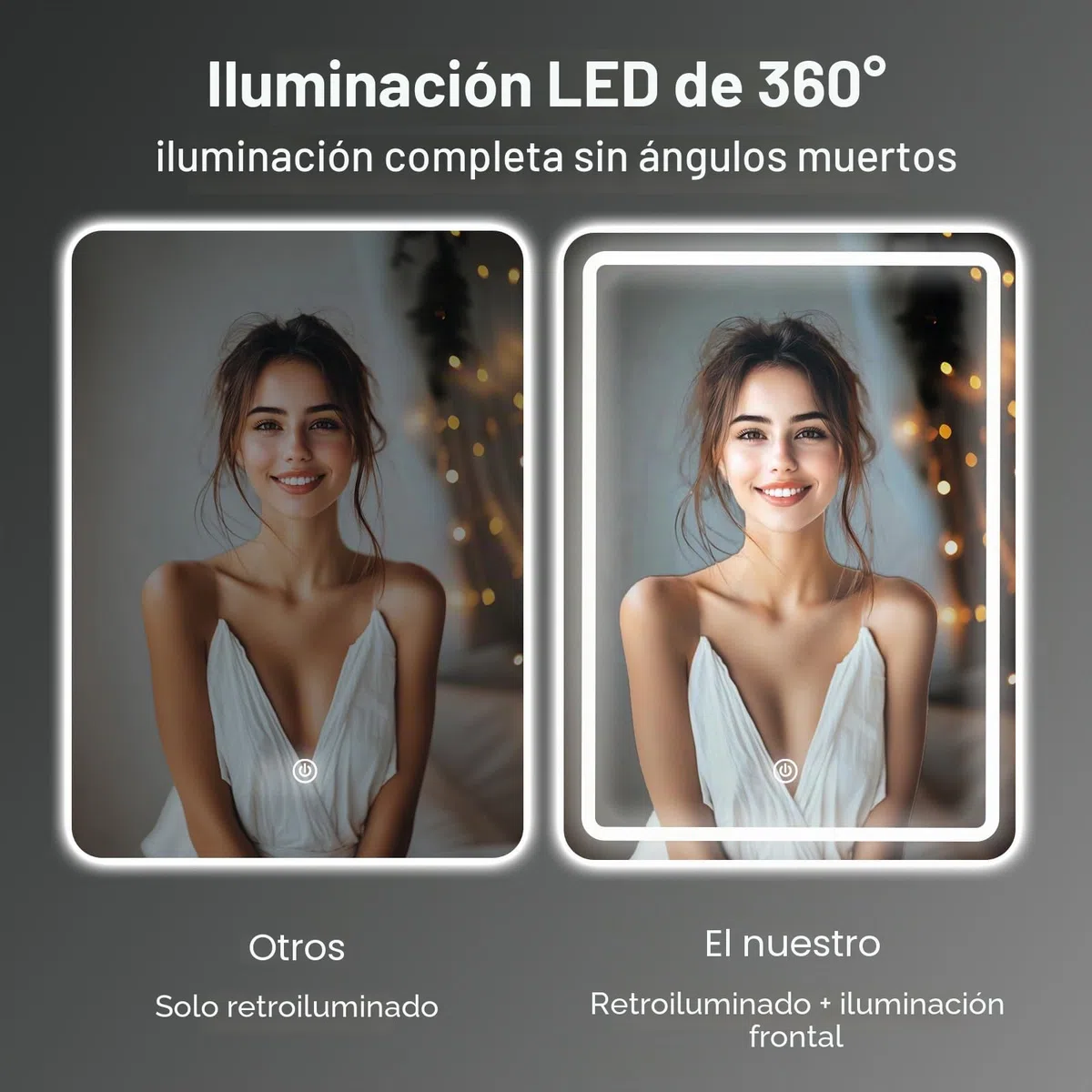 Espejo de Pared para baño, Espejo de baño con iluminación, Espejo con luz LED, Interruptor táctil y 3 Colores Regulables (60 L x 45 B)