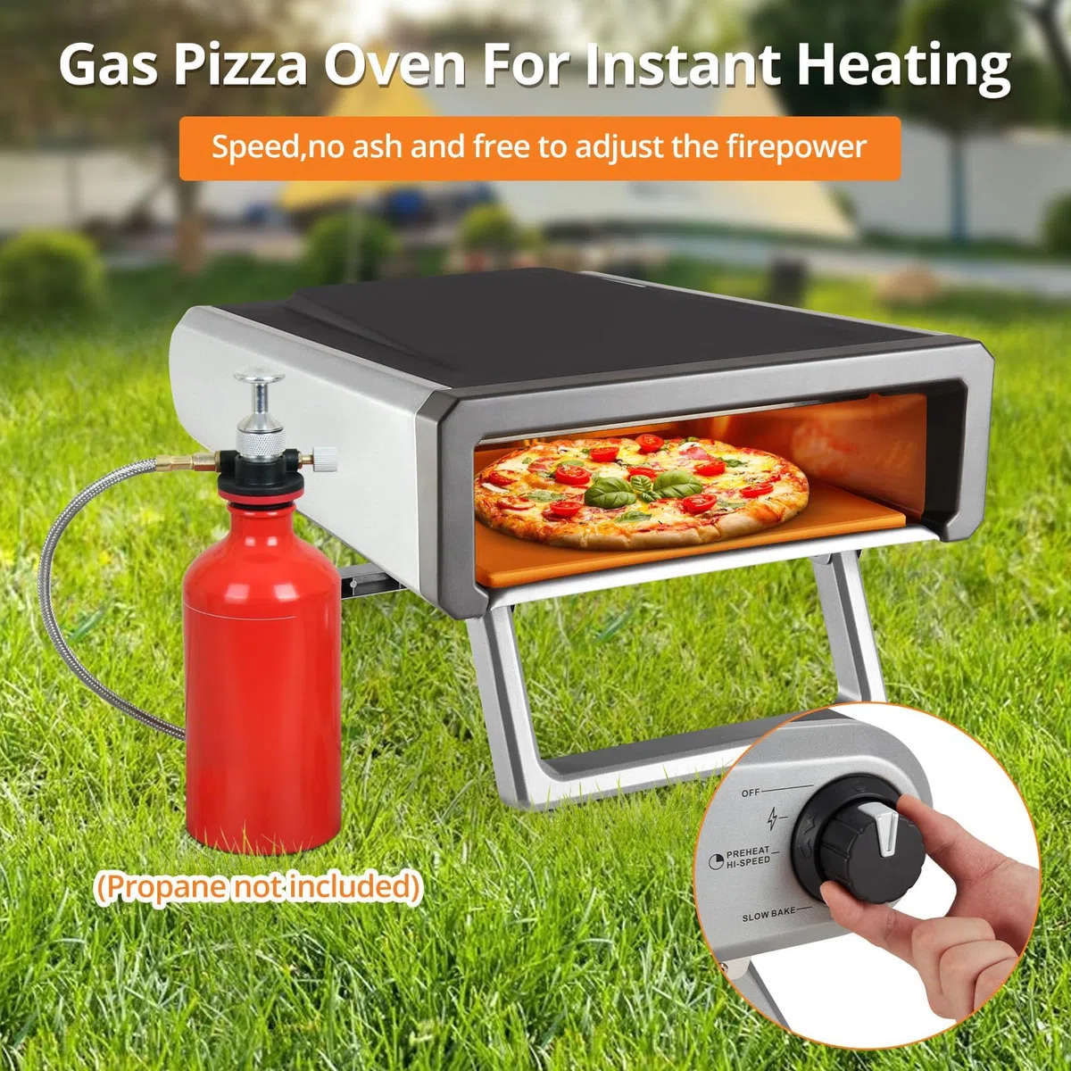 Garvee - Horno de pizza de gas portátil profesional - Fácil preparación de pizzas napolitanas caseras, con regulador y manguera, ideal extensionero, jardín, catering