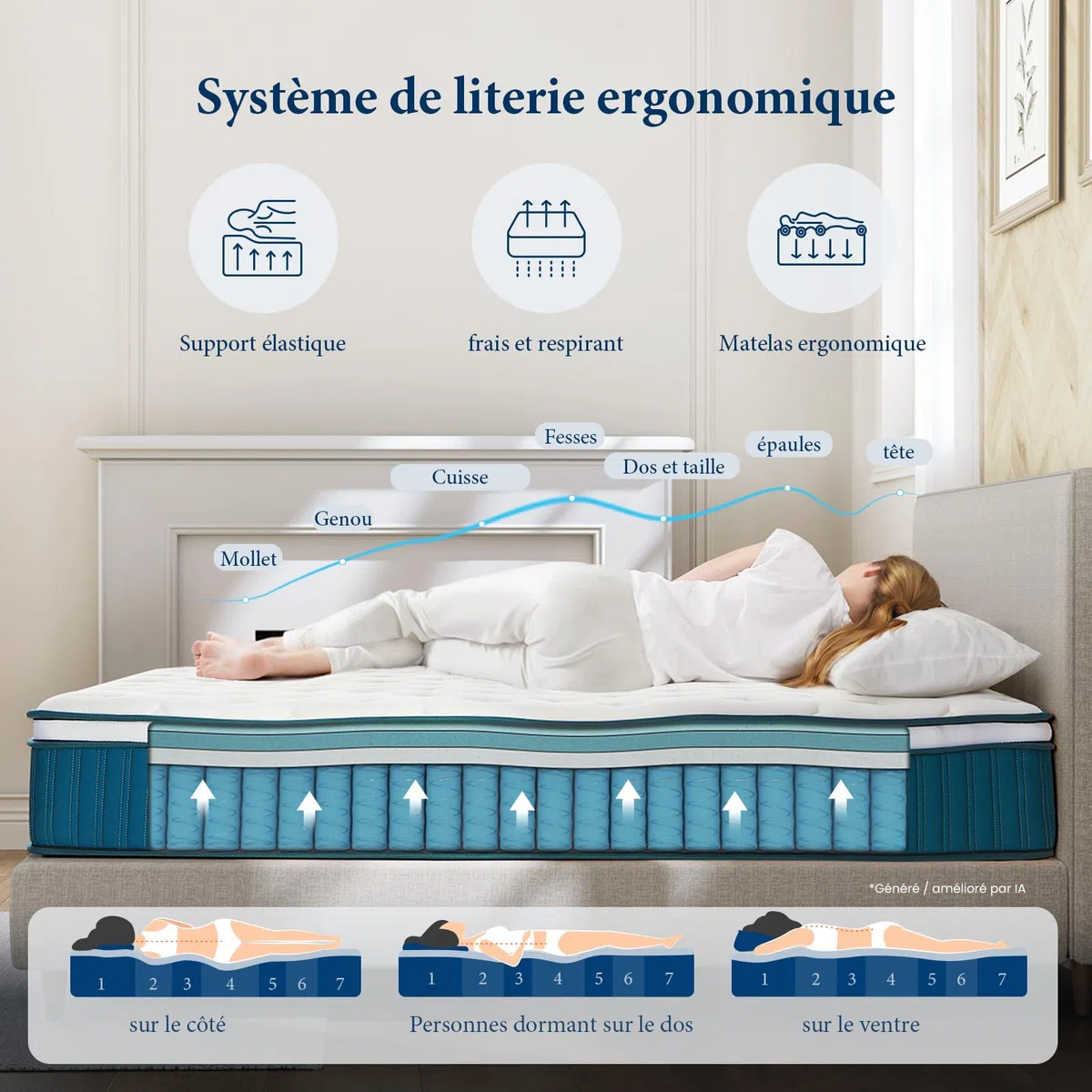 Coolvie Colchón de 120 x 190 cm en caja, 7 zonas de dureza H2 y H3, colchón ortopédico de muelles ensacados de 26 cm con espuma viscoelástica que alivia la espalda, certificado Öko-Tex, para niños y