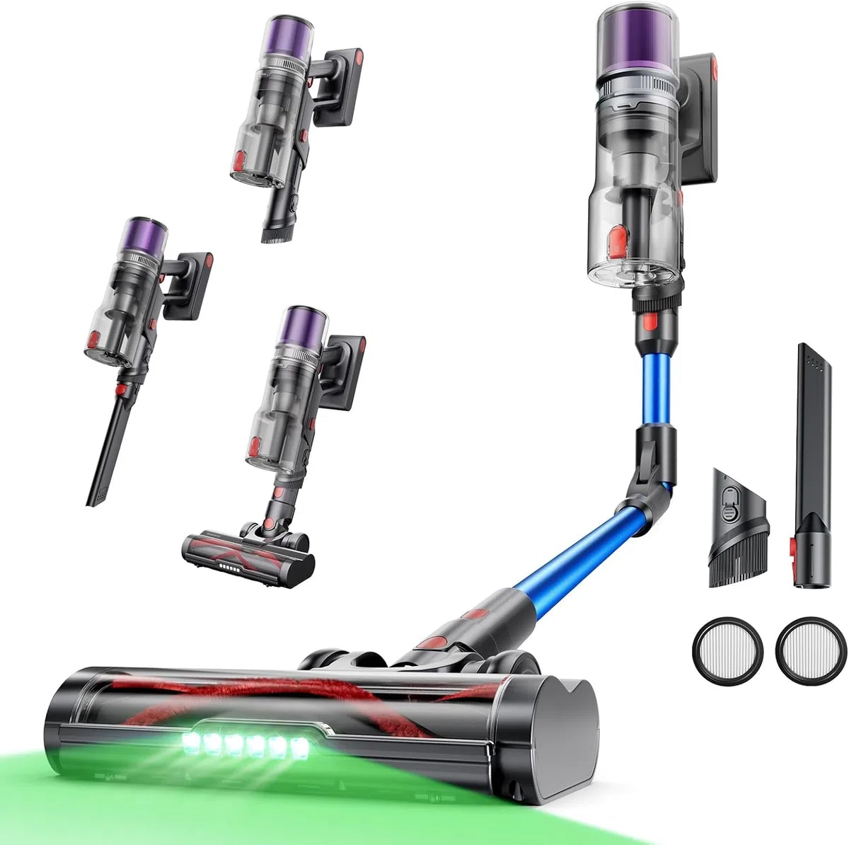 Proscenic P16 Aspiradora sin Cable 55Kpa/550W/65Mins, Aspiradora Escoba Vertical con Tubo Plegable, Cepillo Anti-Enredo y Pantalla Táctile LED para Suelo/Alfombra/Pelos de Mascotas