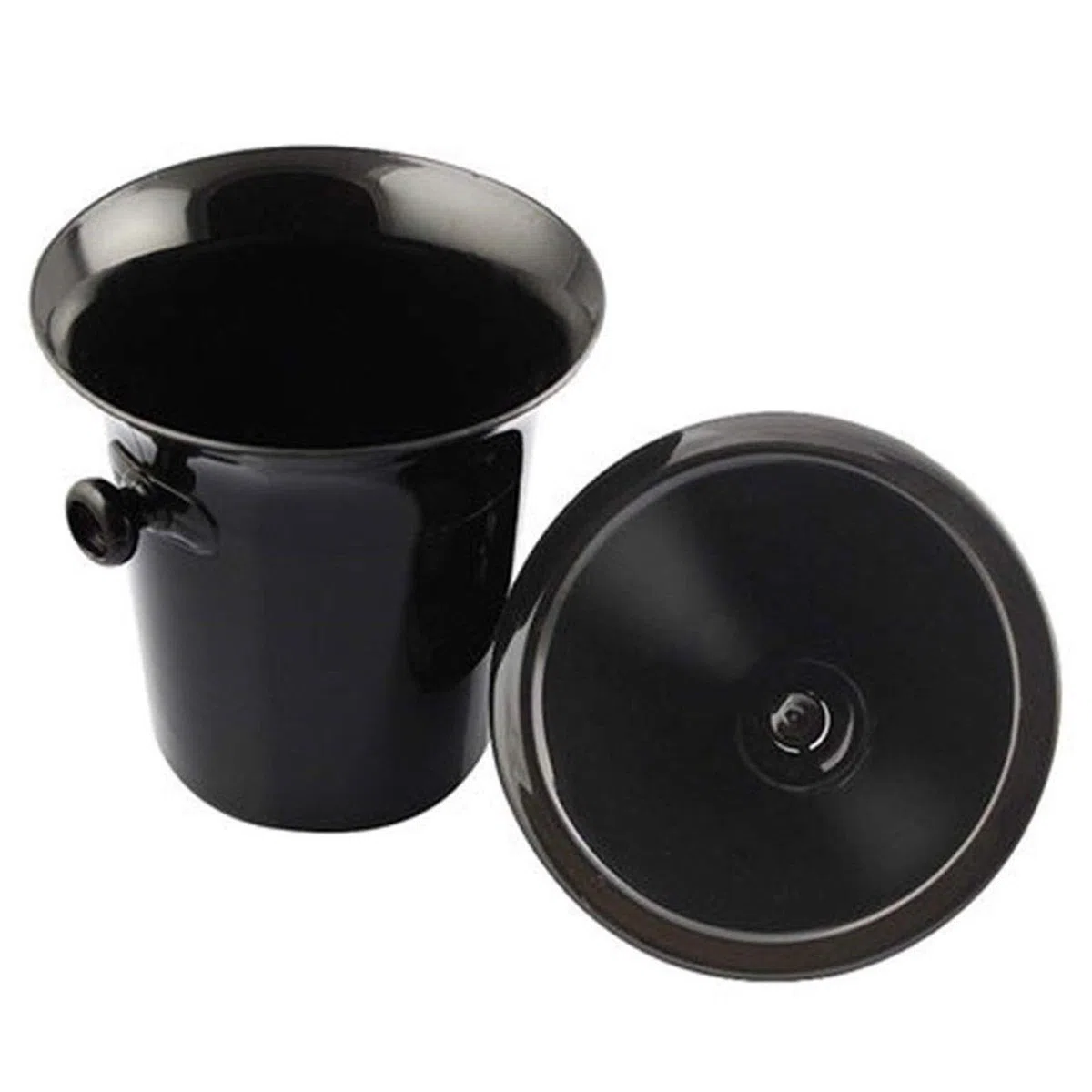 Cubeta​para Hielo, Cubo de Hielo para Botella de Vino, Hecho a Mano en Cubo de Hielo Negro con Aislamiento de Doble Pared con Pinzas para Hielo y abridor de Botellas