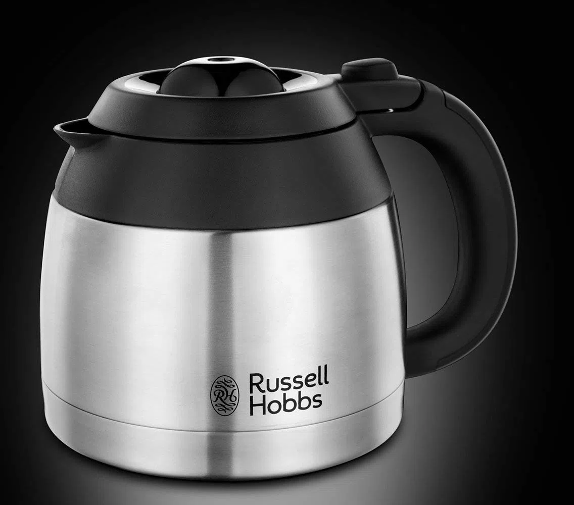 Russell Hobbs Textures Plus - Cafetera de goteo (jarra para 8 tazas grandes o 12 tazas pequeñas, Inox, 975 W, gris) - ref. 24020-56