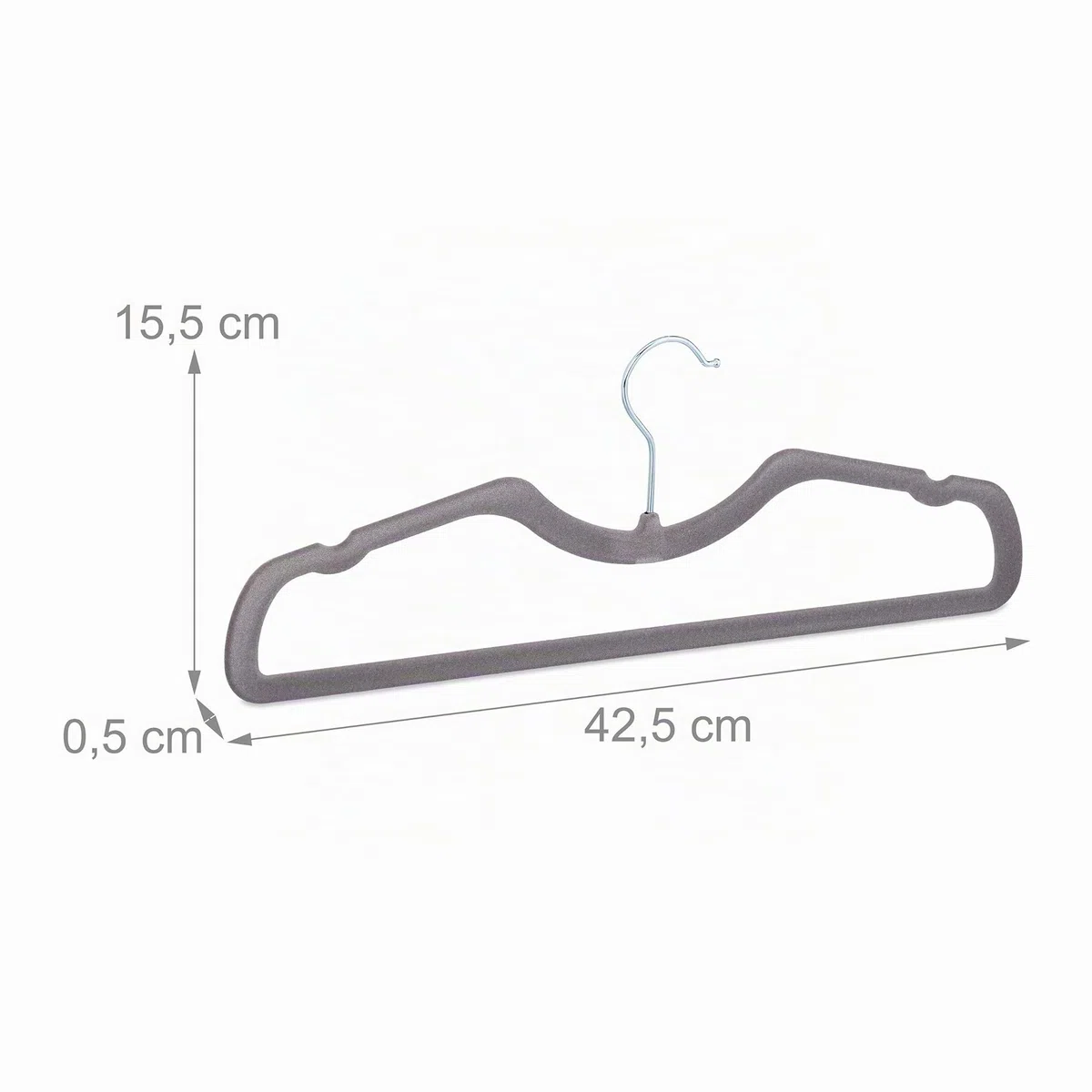 Relaxdays Perchas Terciopelo, Pack de 50, Antideslizantes, Ahorra Espacio, con Barra y Muescas, Hierro, 42 cm, Gris
