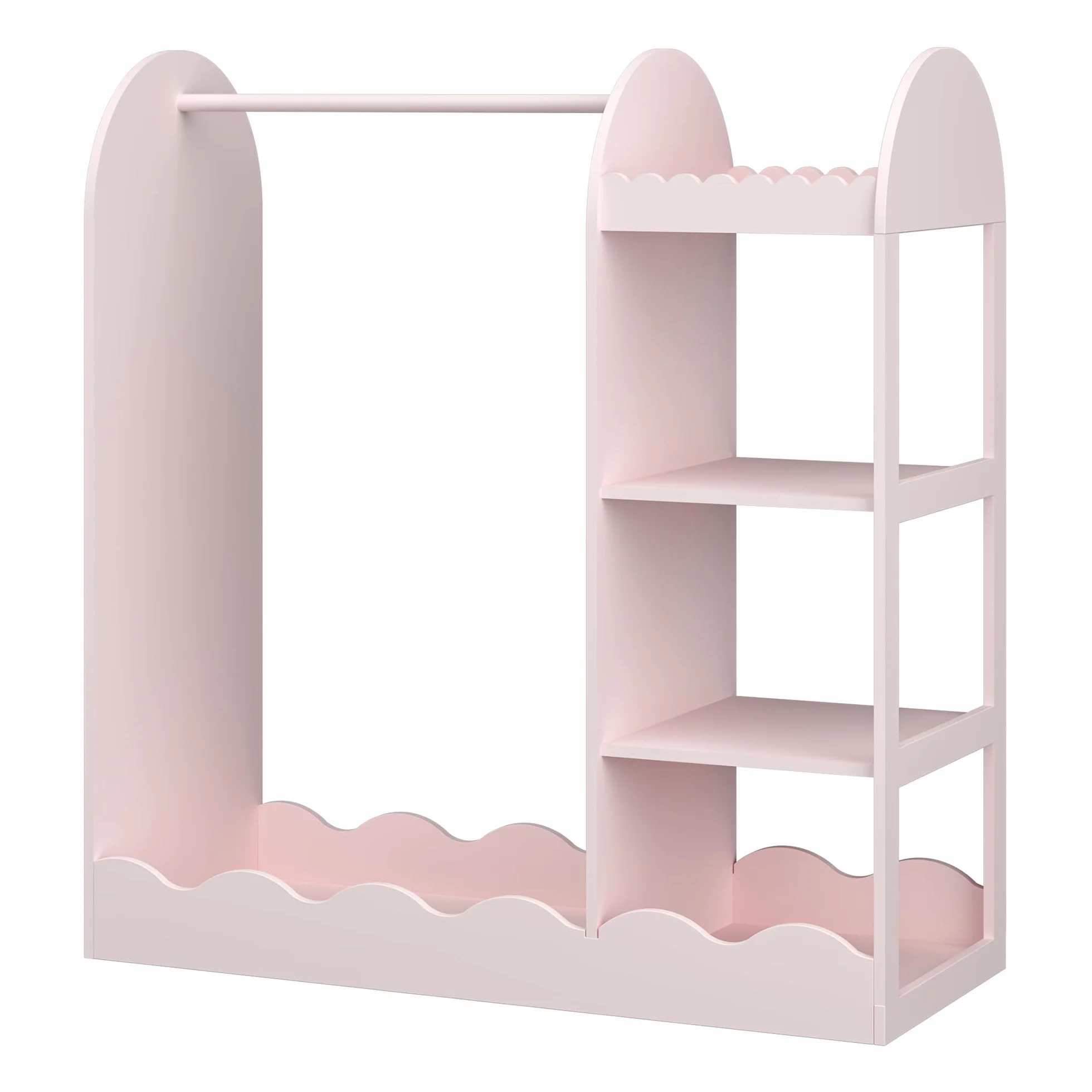 [en.casa] Perchero Burro Infantil Vestnes con Espejo Ondulado Barra para Colgar Zapatero Portaropa Armario Abierto para Ropa Guardaropa Dormitorio MDF 100 x 94 x 38 cm - Algodón de azúcar