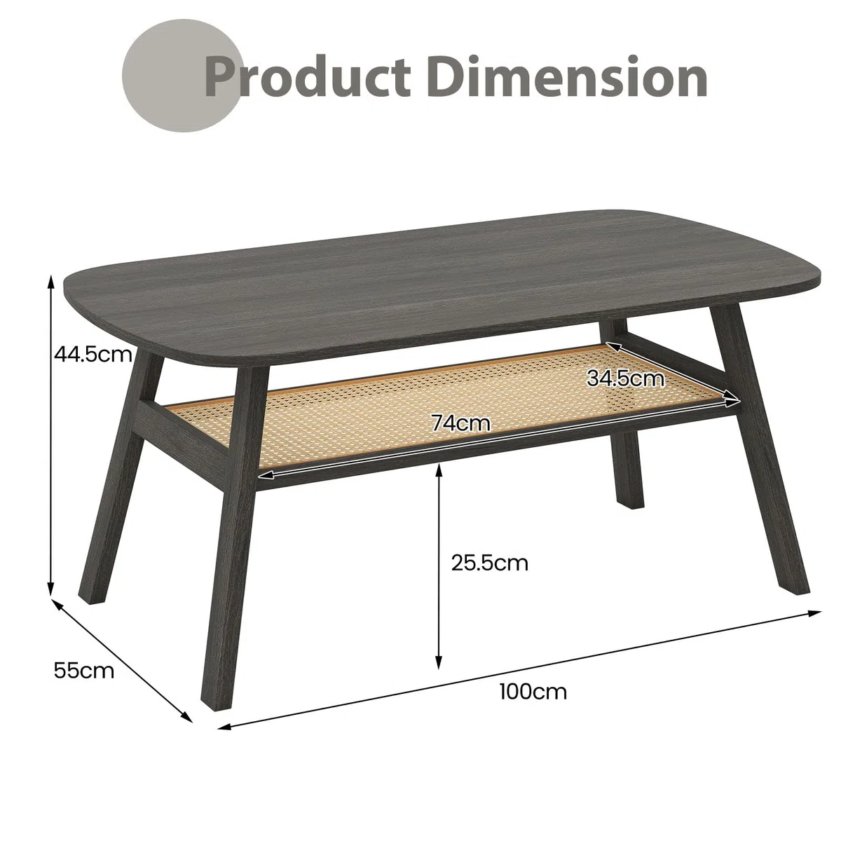 LIFEZEAL Mesa de centro, mesa de salón rectangular de 2 niveles, mesa de sofá, mesa de té con patas de madera, mesa central con bandeja de almacenamiento de ratán para hogar y oficina, estilo rústico