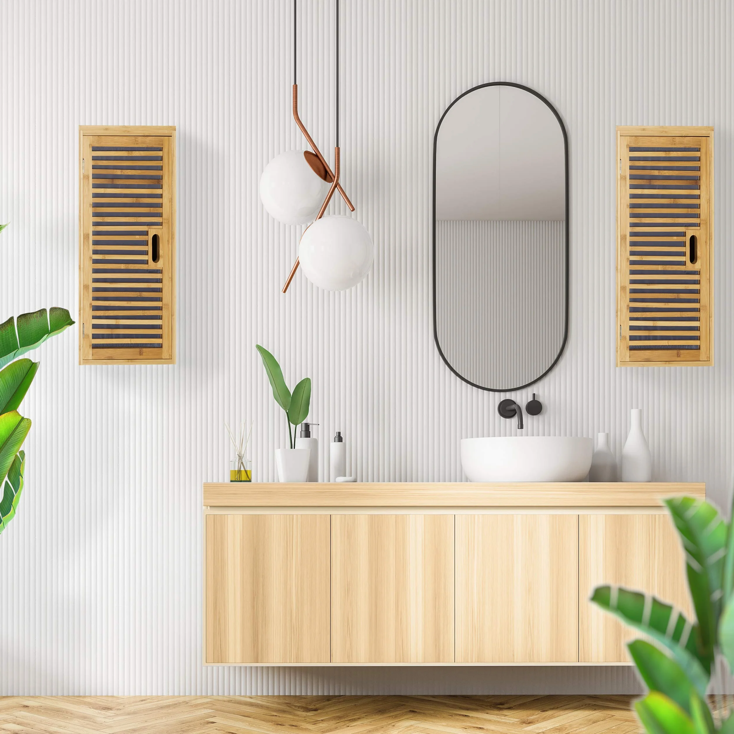 Armario de Pared con 1 Estante Flexible Hecho de bambú Baño Salón o Pasillo con Medidas 66 x 35 x 20 cm, Natural