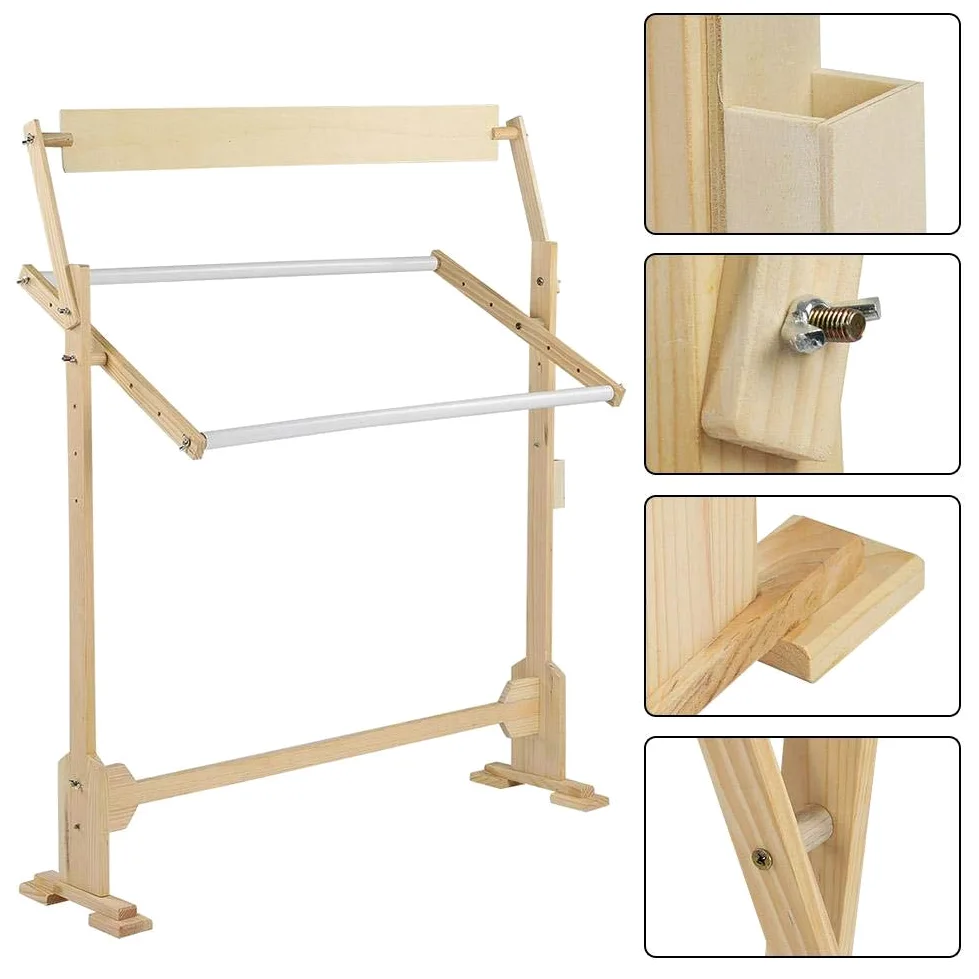 SOULONG Ajustable Soporte de Piso de Marco de Punto de Cruz Rotación de 360 Grados Marco de Bordado de Madera