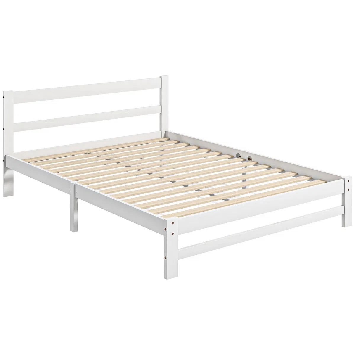 HOMCOM Marco de Cama de Madera con Somier Doble 195x141 cm 300 kg Blanco | Estructura de Cama Doble, para Colchón de 135x190 cm, No Incluido