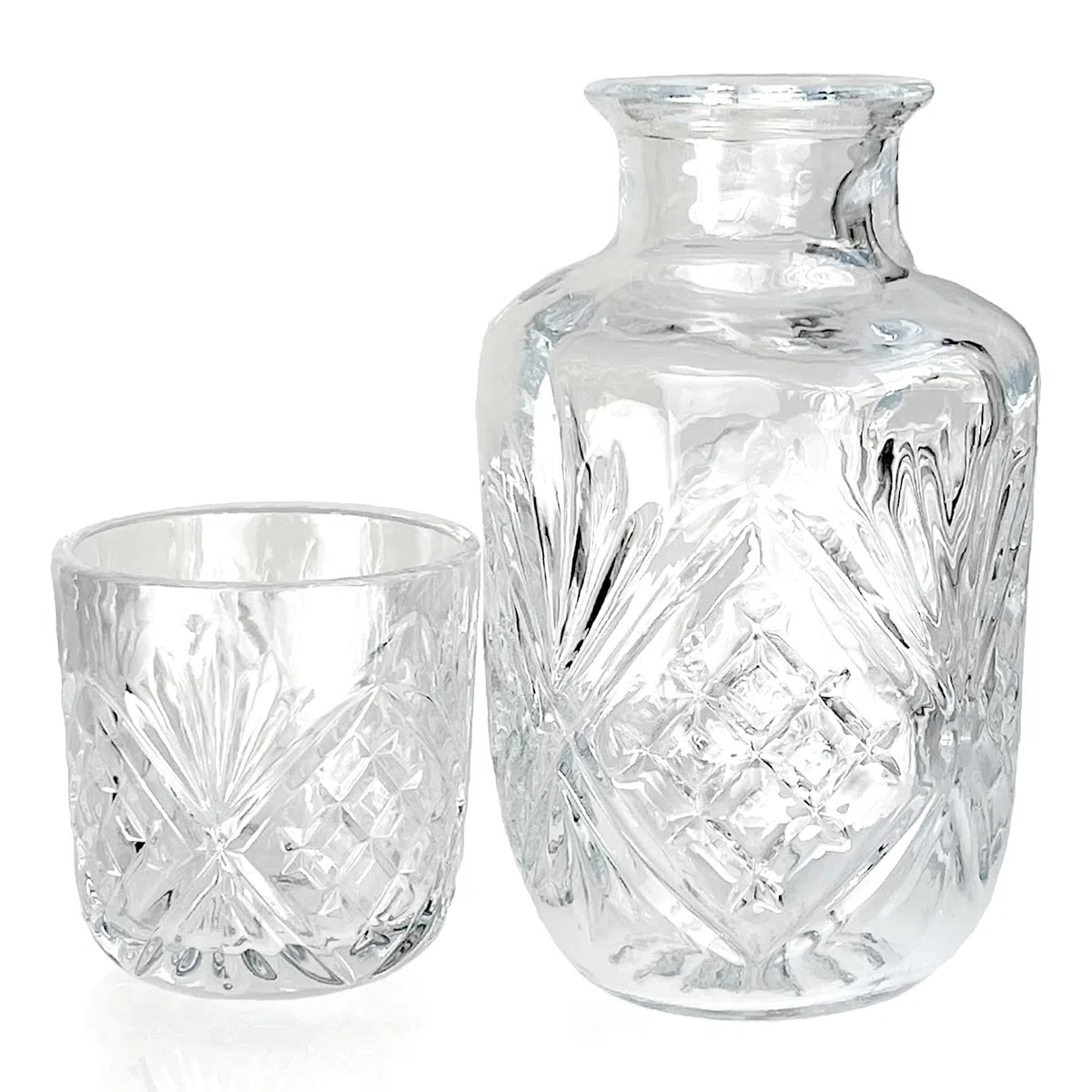 Jarra de agua para mesita de noche con taza de cristal, jarra transparente y vasos de cristal, perfecta para mesita de noche o dormitorio de invitados