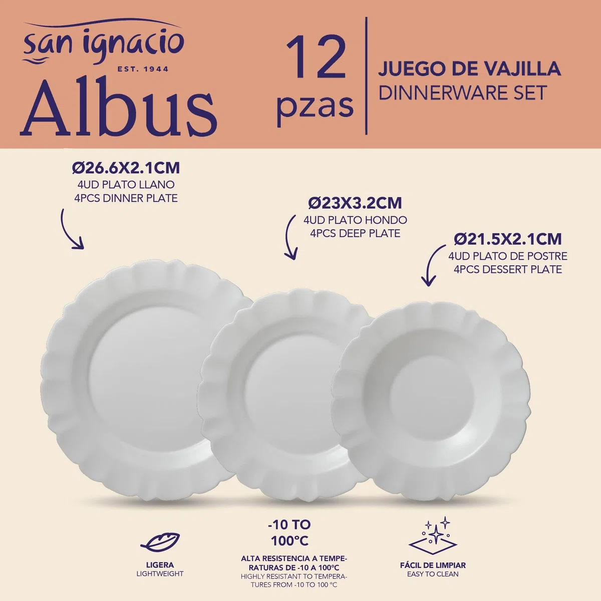 San Ignacio Juego de Vajilla de 24Pzs Blanco