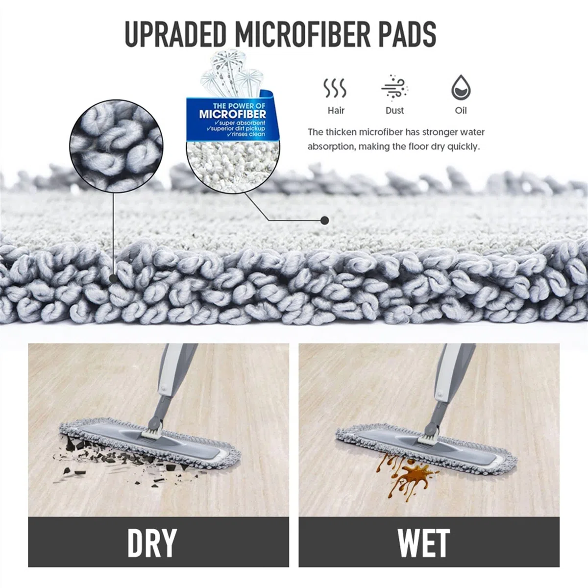 Fregona Spray FRUEBA for LIMPIEZA DE PLAME FRENTE DE MICROFIBRA MOP SPEOL FRENTE DE SPRILLO MOJO DIRE CON 3 LAS PADRES DE MOP LÁFICA Y BOTELLA RENOVENCIA PISOS DE MADERA DE MADERA DE MADERA DE LIMPIEZ
