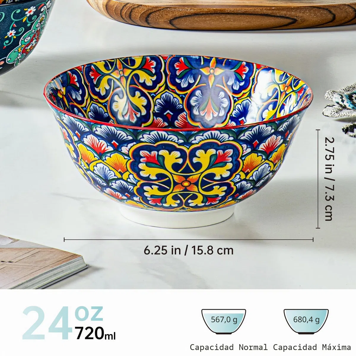 HENXFEN LEAD Cuencos para muesli de porcelana, cuencos grandes para sopa, muesli, ensalada y pasta, etc. Coloridos, paquete de 6 - Estilo bohemio