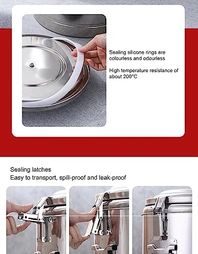 Dispensador de Agua Caliente de Acero Inoxidable con Grifo, Termo Aislado de 6 a 57 litros para café, té, Fiestas, Catering y Oficina. Asa portátil.