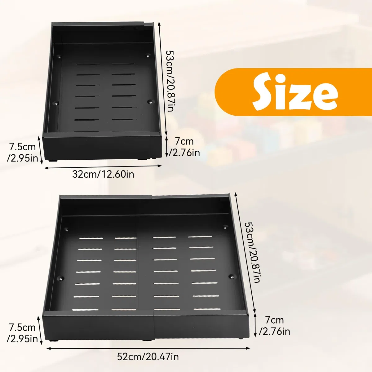 2 Pcs Cajones Extraibles para Cocina (32 CM-52 CM), No Requiere Taladrado, Fabricado en Acero al Carbono, con Guías Deslizantes Silenciosas, Adecuado para Encimeras y Armarios de Cocina